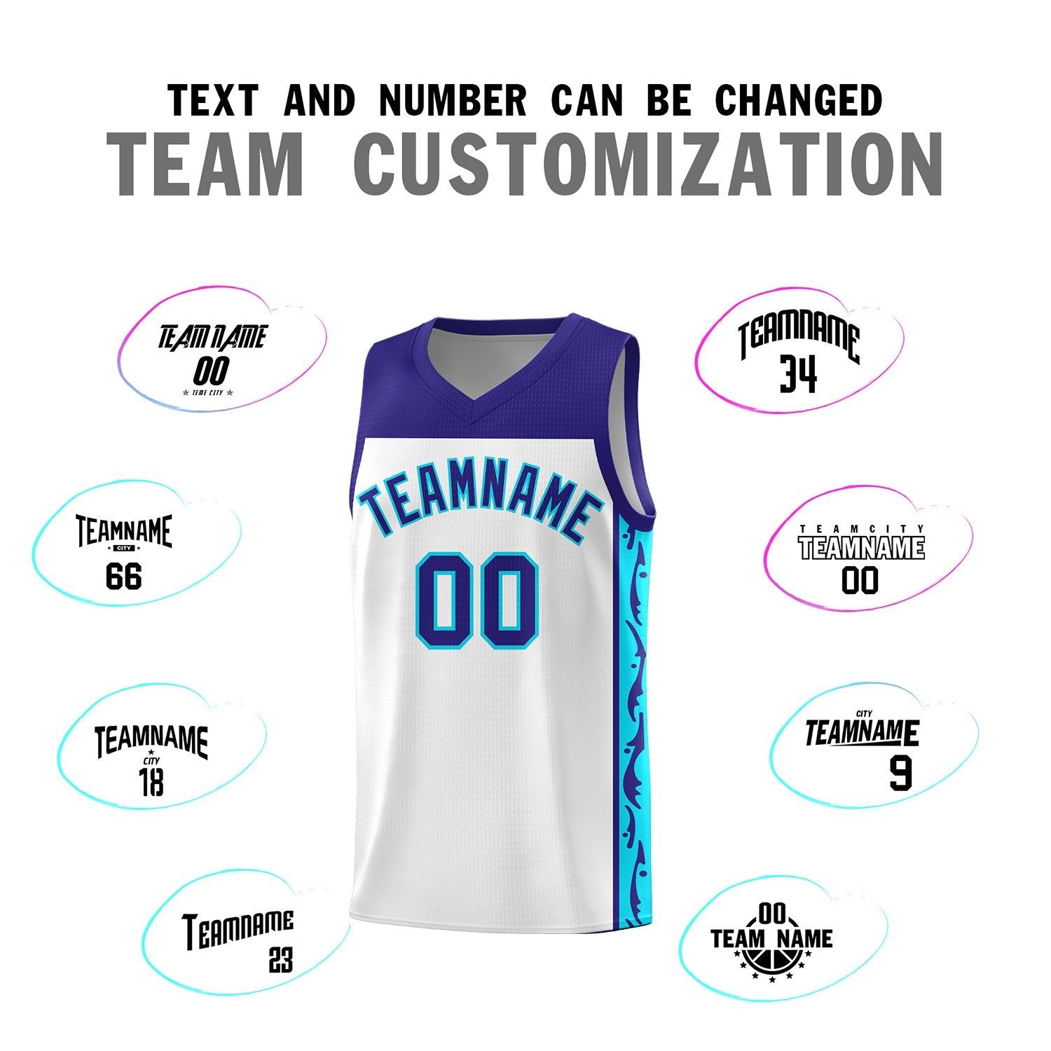 Custom White Side Pattern Sports Uniform Basketball Jersey