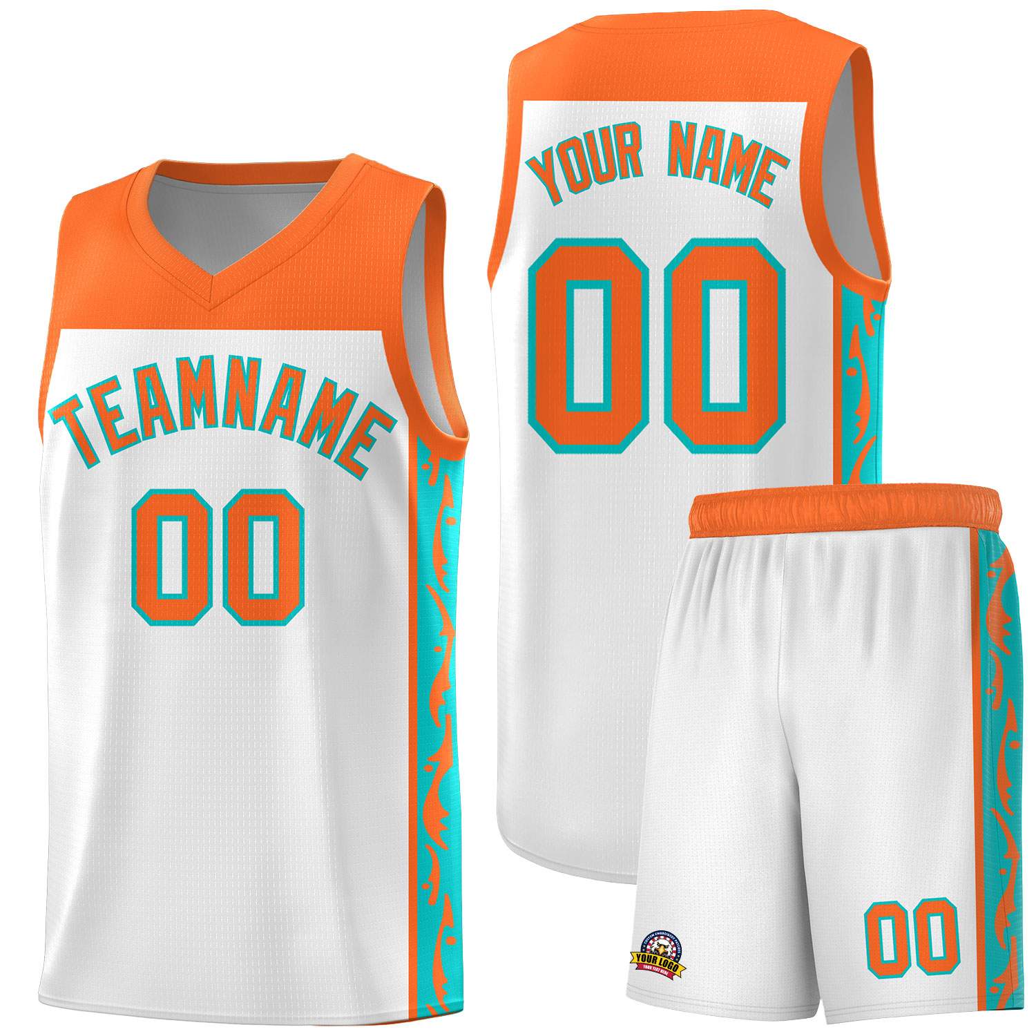 Custom White Side Pattern Sports Uniform Basketball Jersey