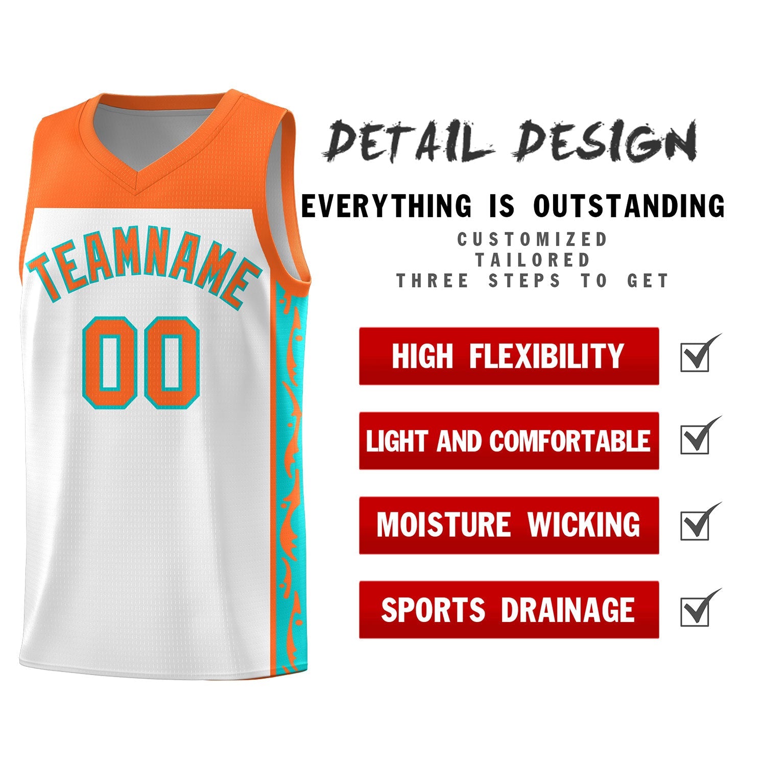 Custom White Side Pattern Sports Uniform Basketball Jersey