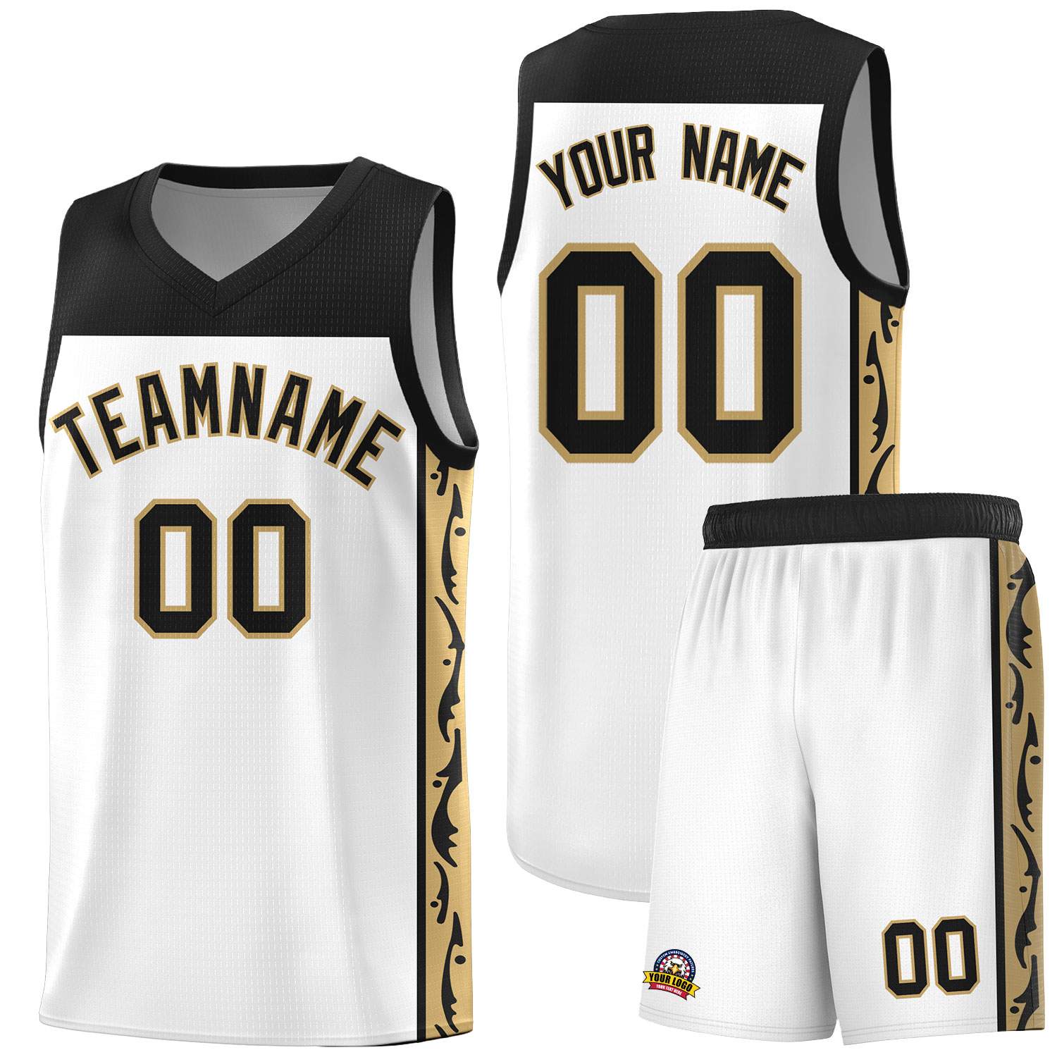 Custom White Side Pattern Sports Uniform Basketball Jersey