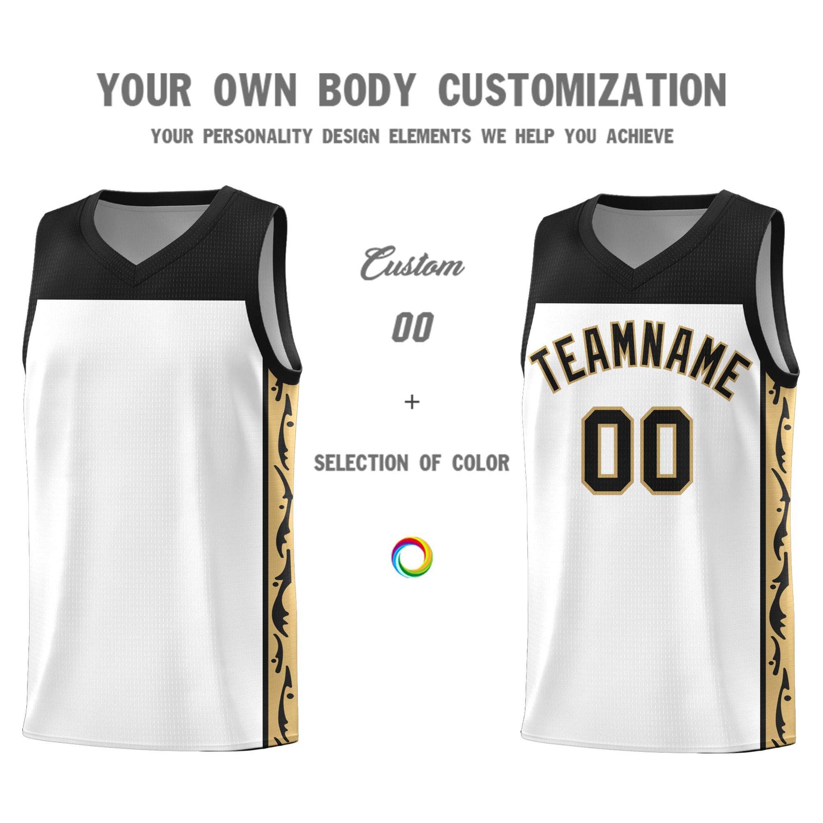 Custom White Side Pattern Sports Uniform Basketball Jersey