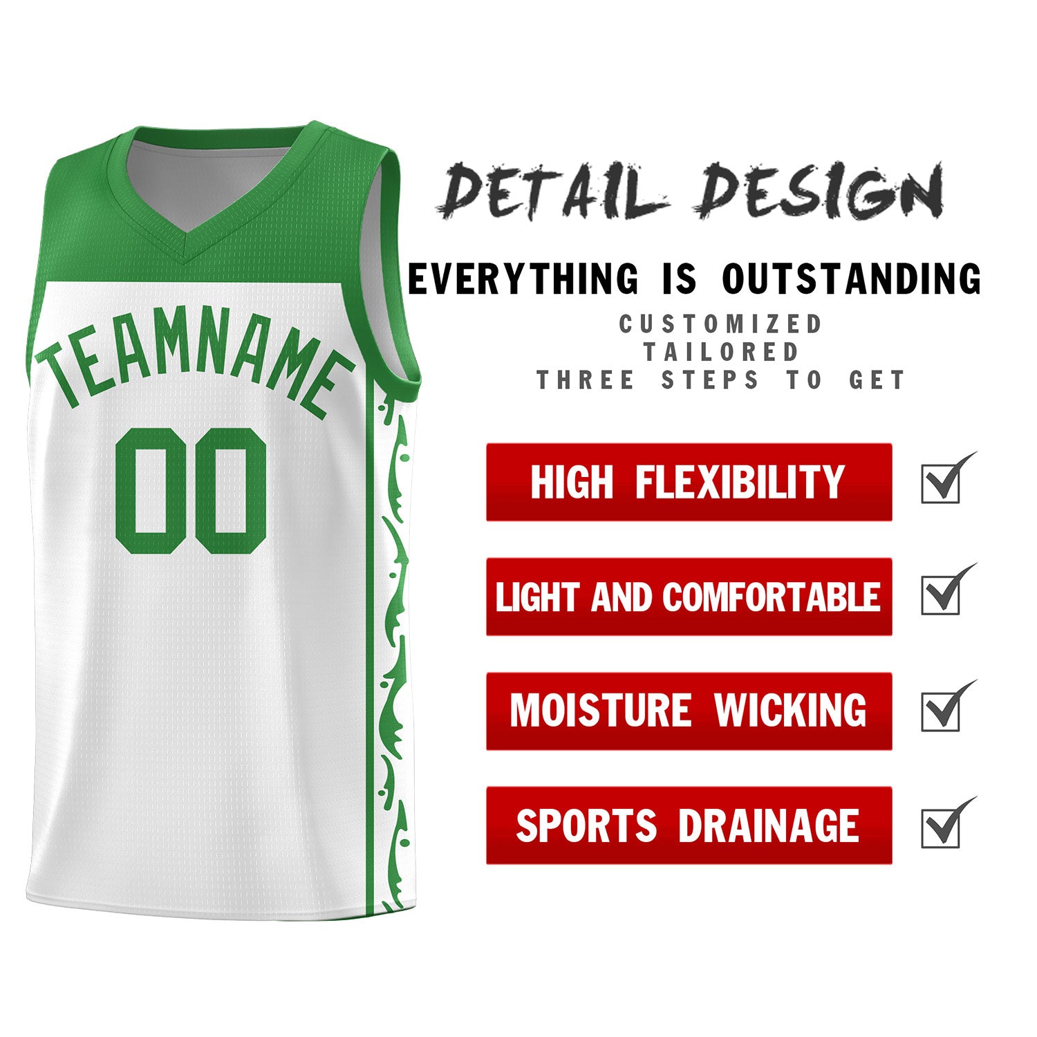 Custom White Side Pattern Sports Uniform Basketball Jersey