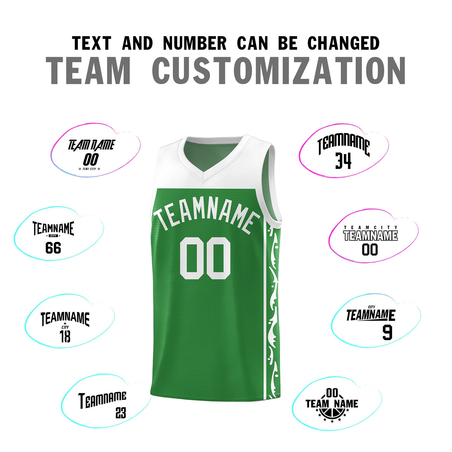Custom Kelly Green Side Pattern Sports Uniform Basketball Jersey