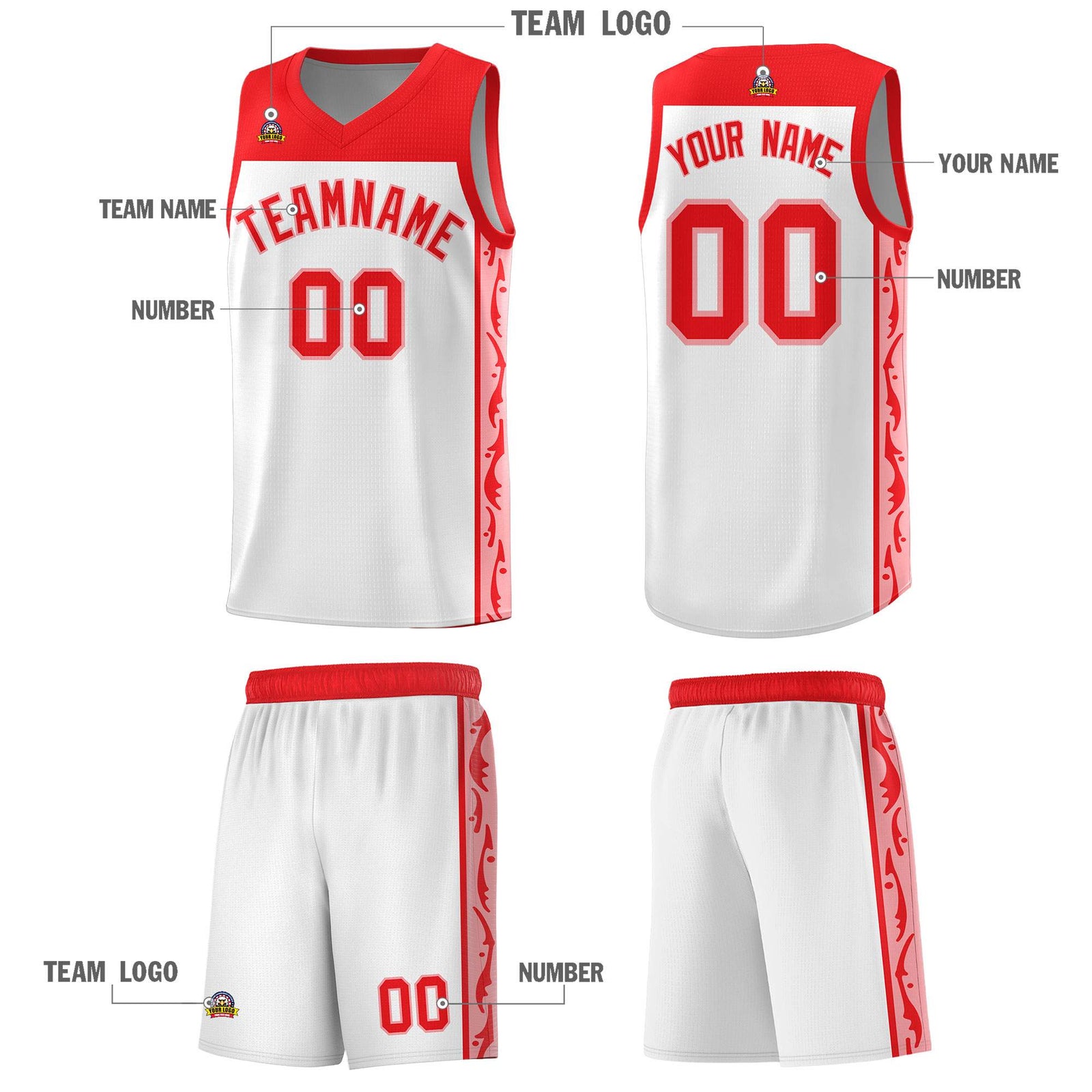 Custom White Side Pattern Sports Uniform Basketball Jersey