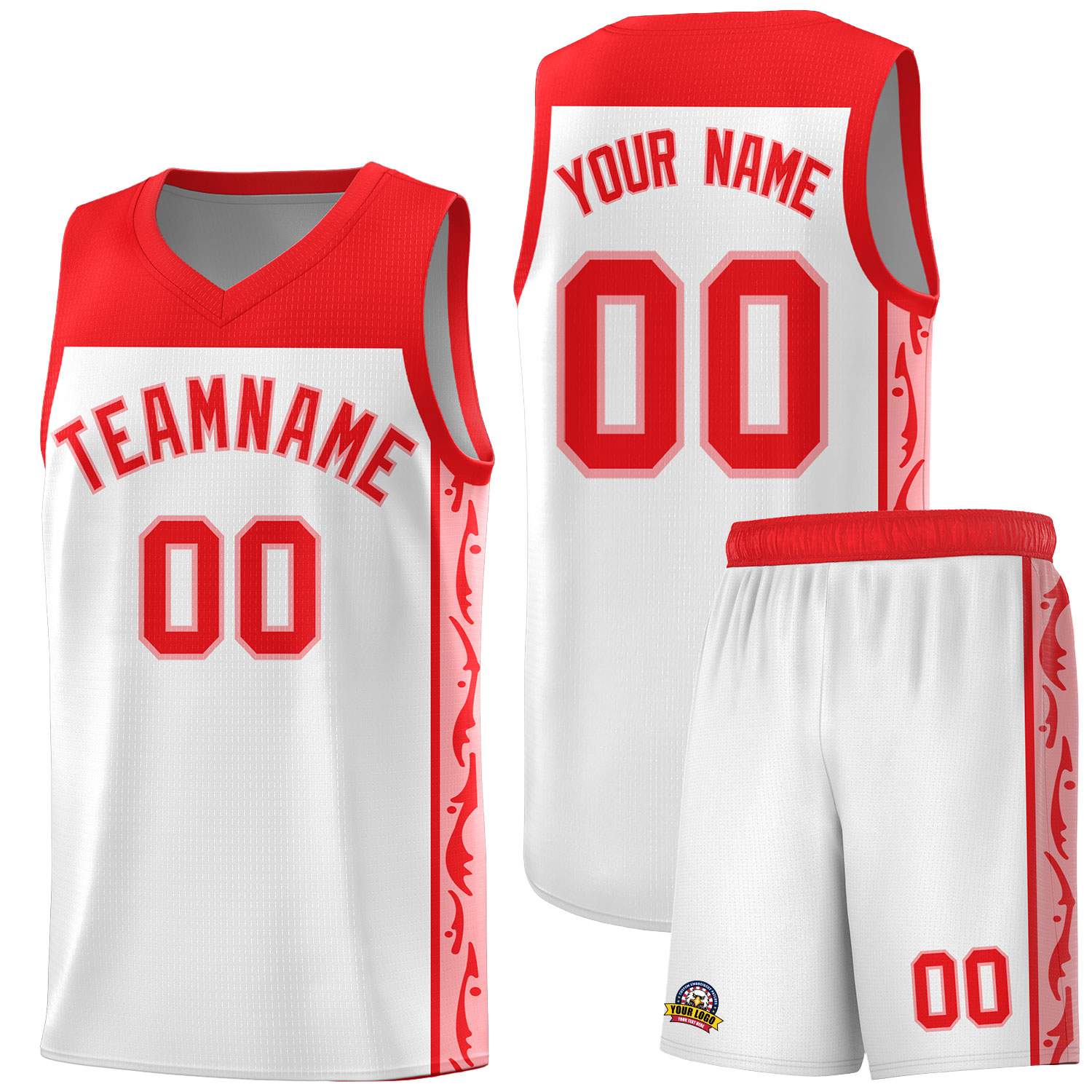 Custom White Side Pattern Sports Uniform Basketball Jersey