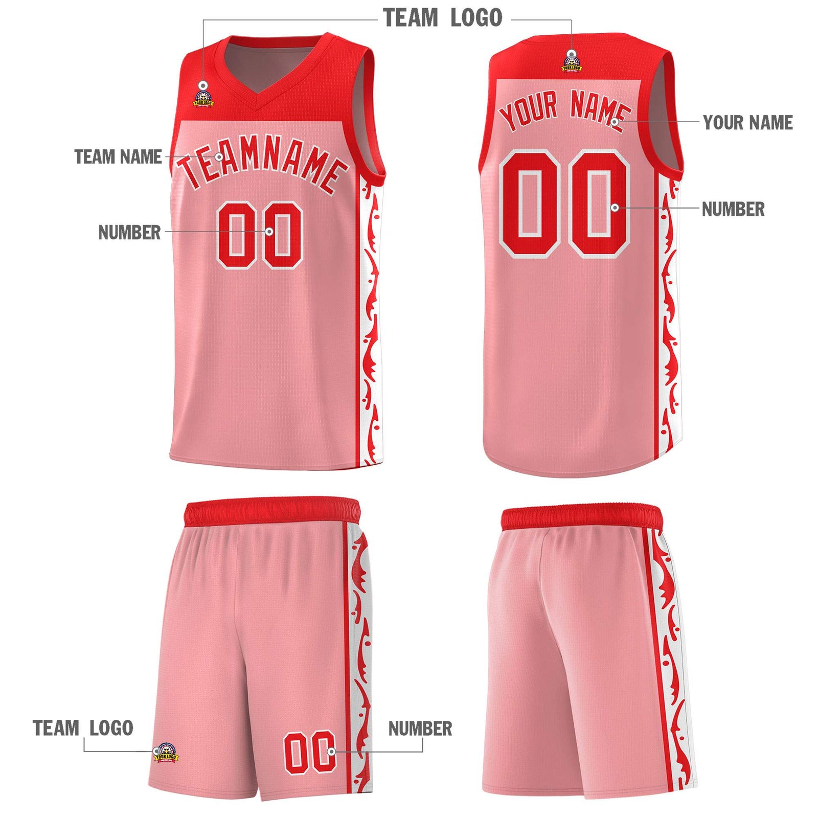 Custom Pink Side Pattern Sports Uniform Basketball Jersey