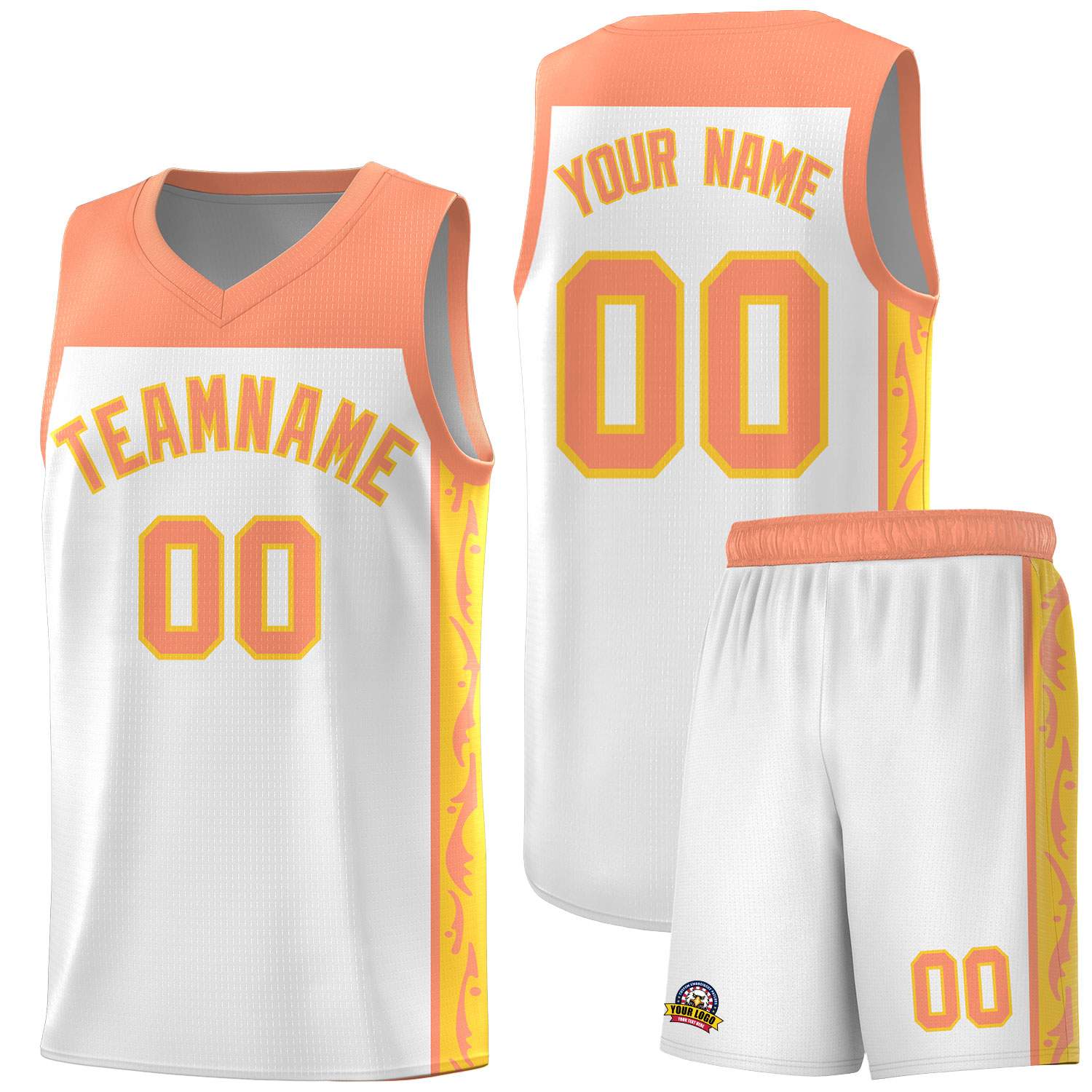 Custom White Side Pattern Sports Uniform Basketball Jersey