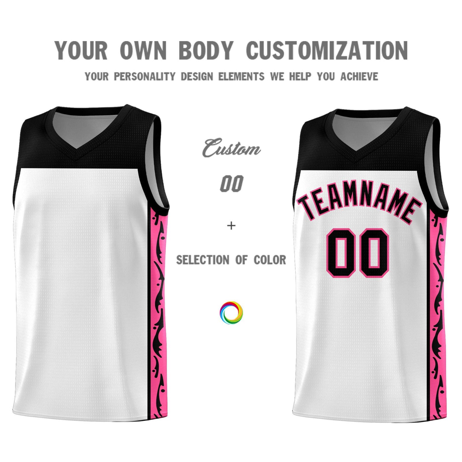 Custom White Side Pattern Sports Uniform Basketball Jersey