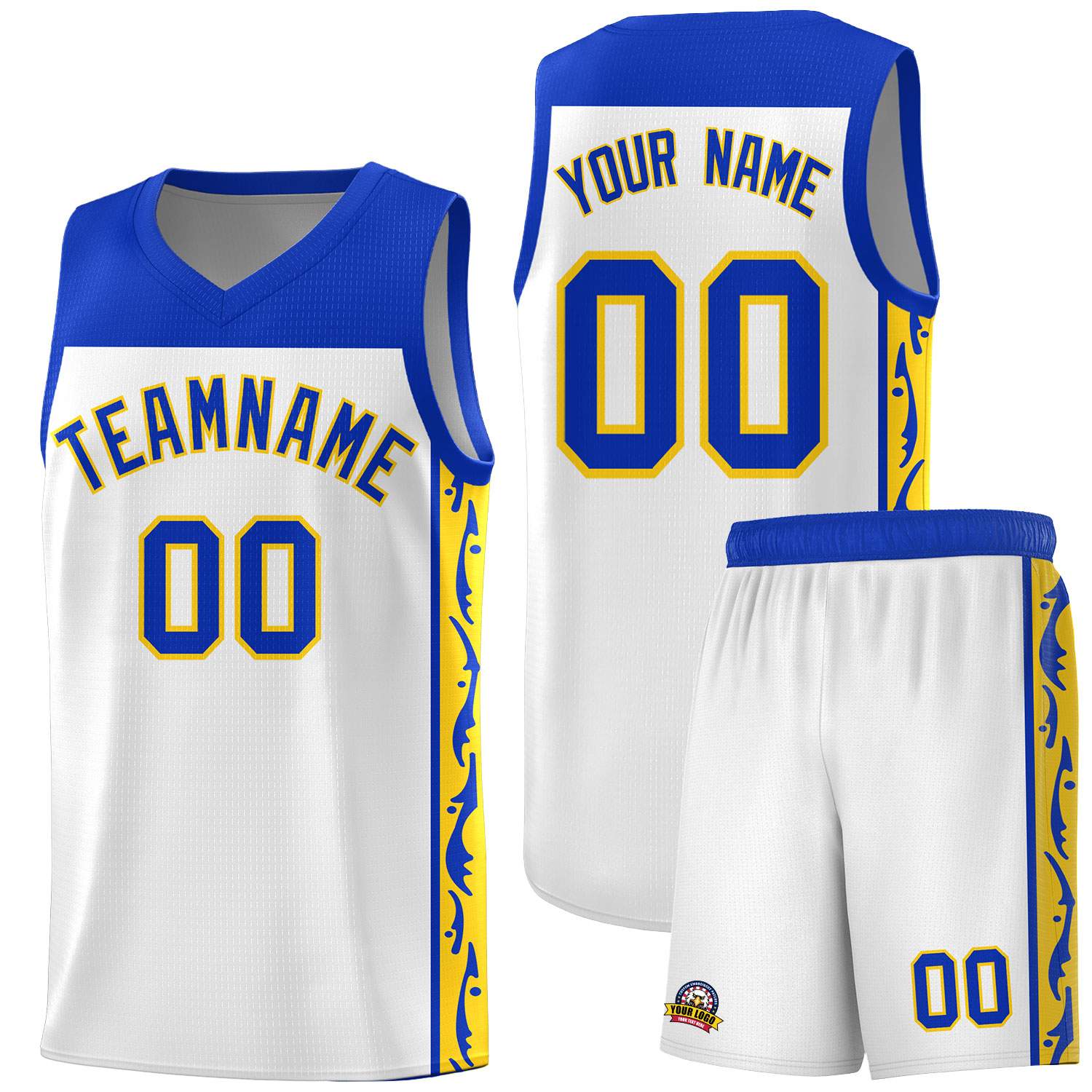 Custom White Side Pattern Sports Uniform Basketball Jersey