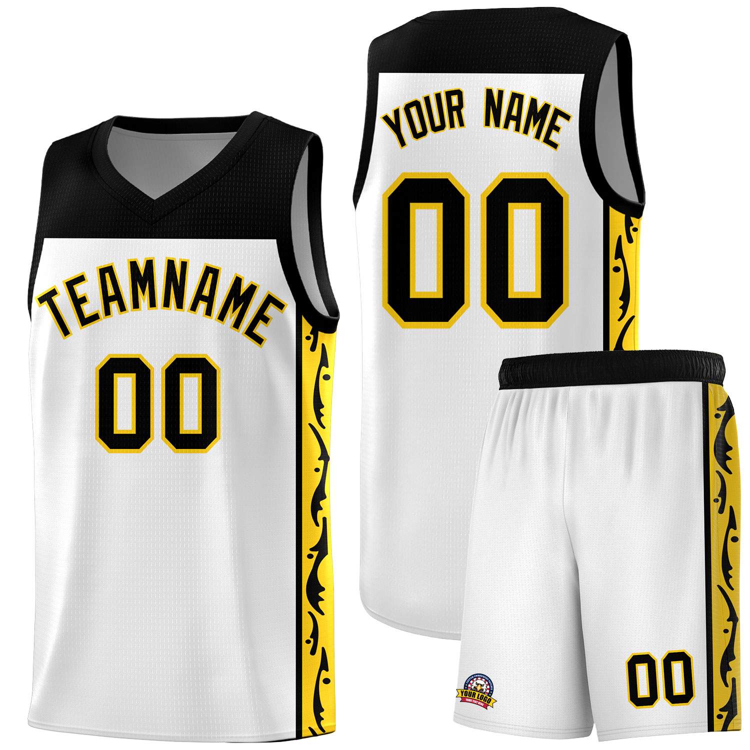 Custom White Side Pattern Sports Uniform Basketball Jersey