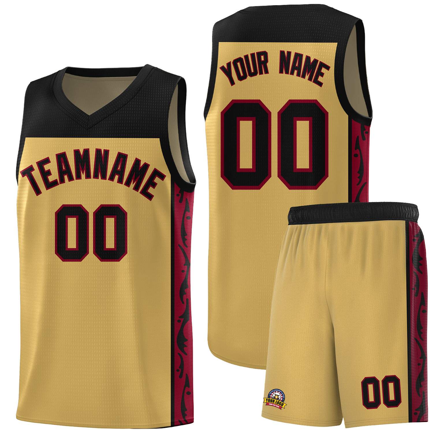 Custom Old Gold Side Pattern Sports Uniform Basketball Jersey