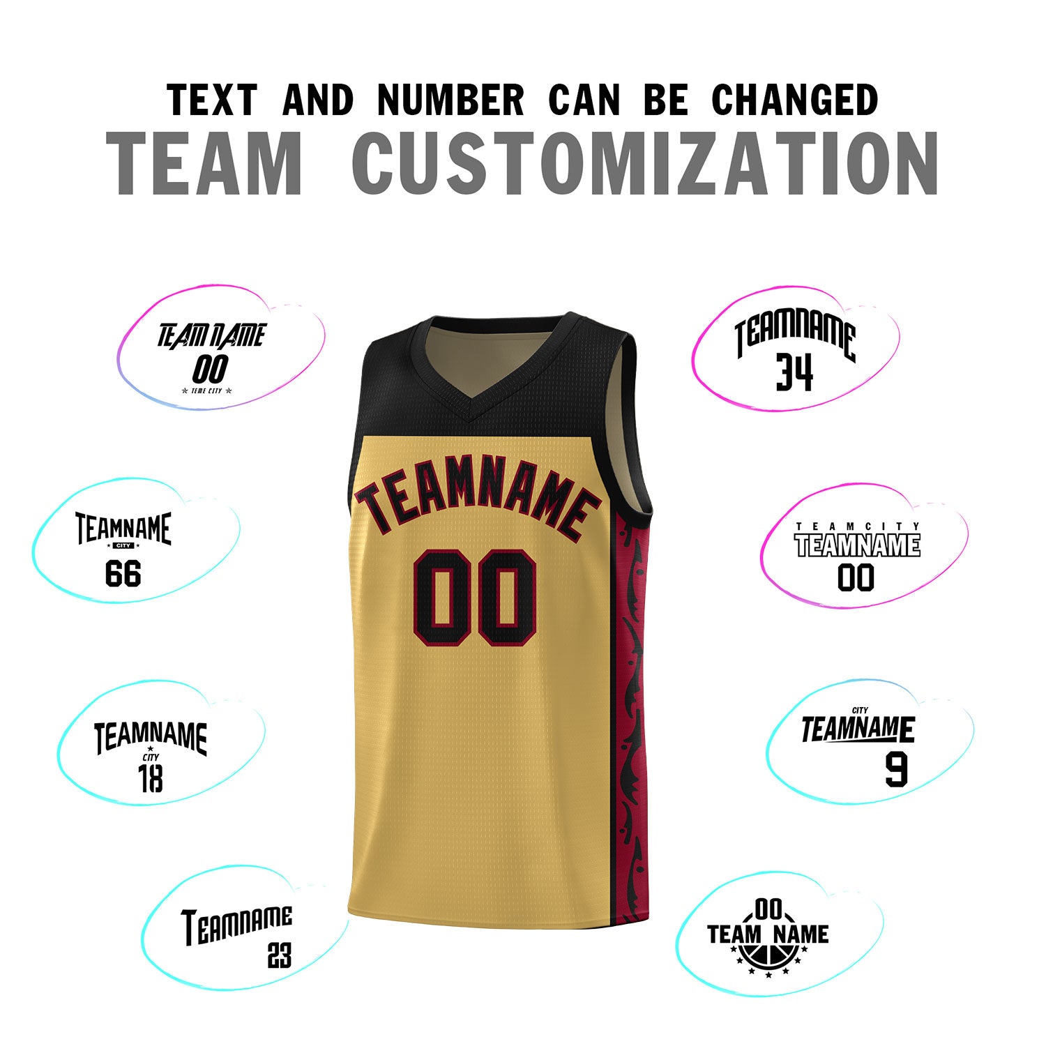 Custom Old Gold Side Pattern Sports Uniform Basketball Jersey