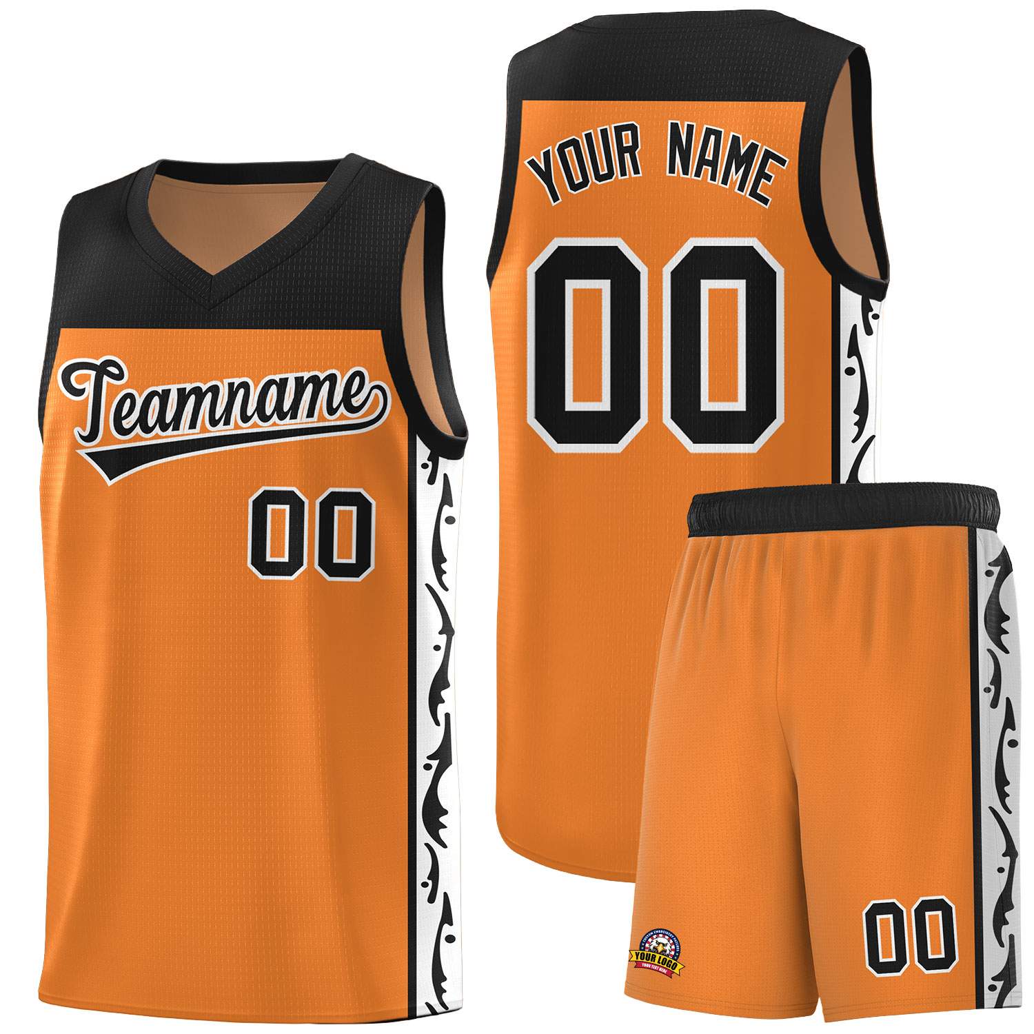 Custom Gold Orange Side Pattern Sports Uniform Basketball Jersey