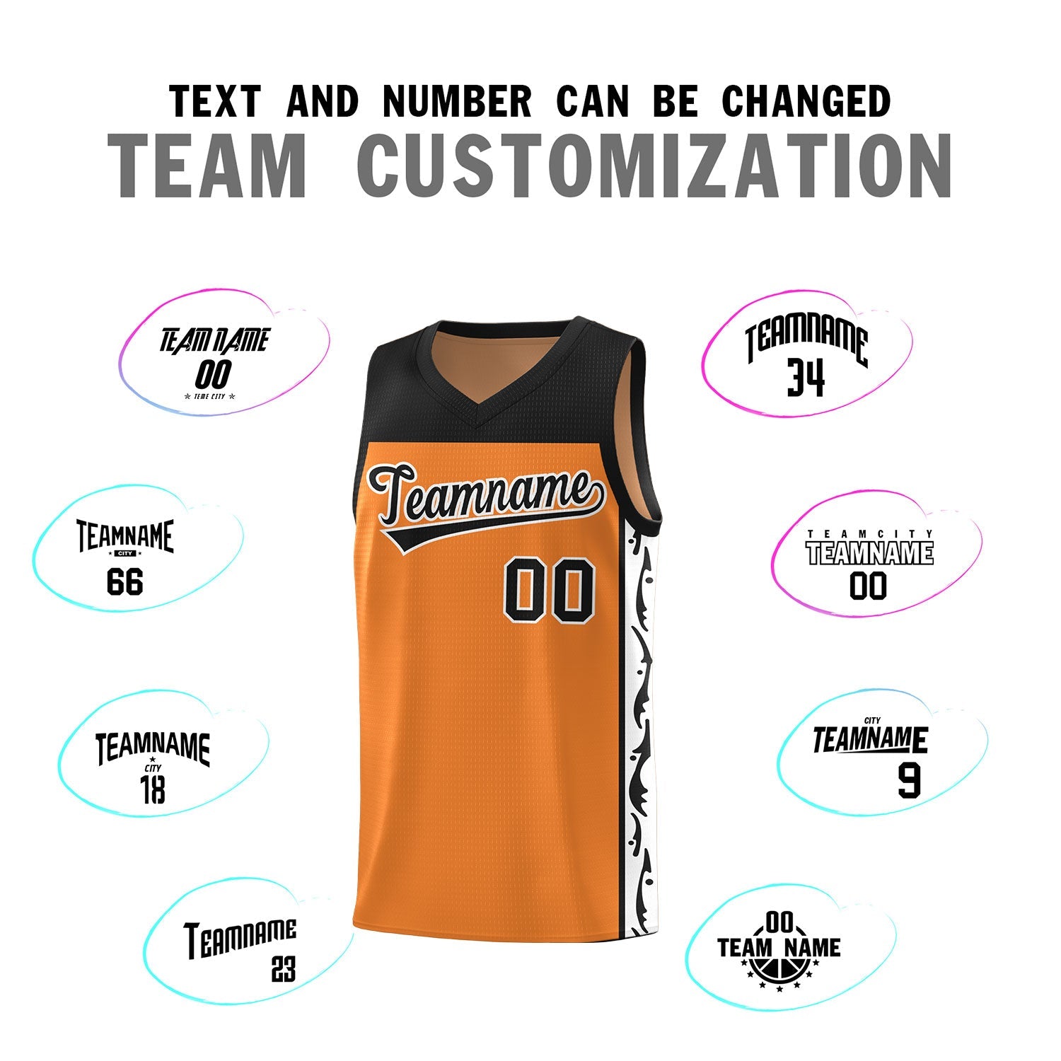 Custom Gold Orange Side Pattern Sports Uniform Basketball Jersey