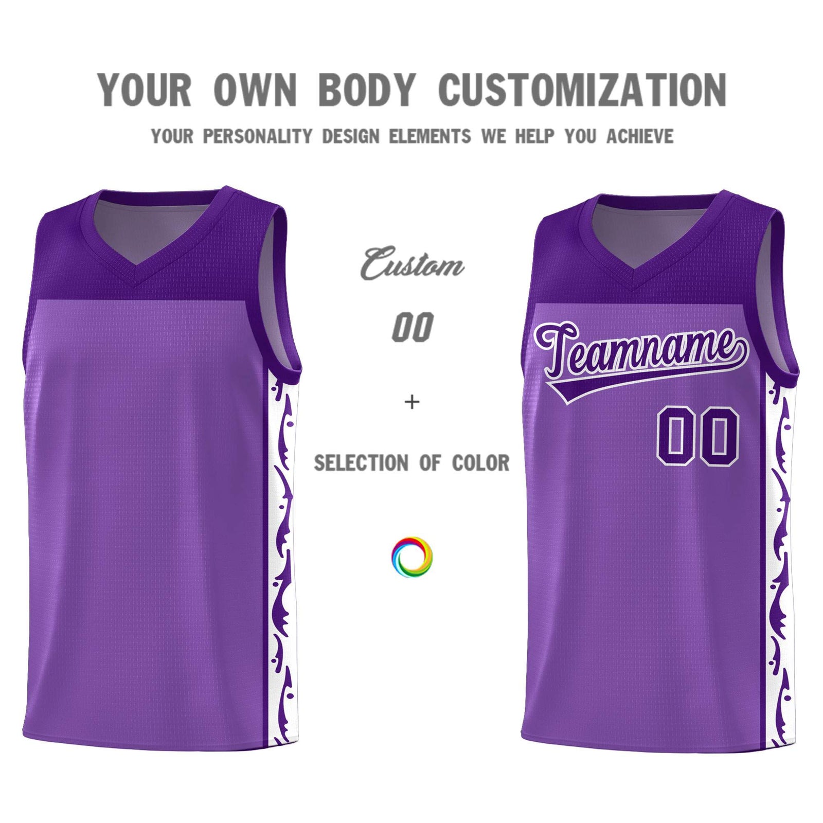 Custom Purple Side Pattern Sports Uniform Basketball Jersey