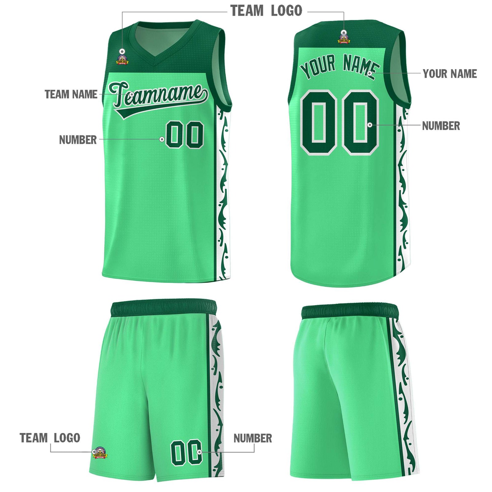 Custom Bright Green Side Pattern Sports Uniform Basketball Jersey