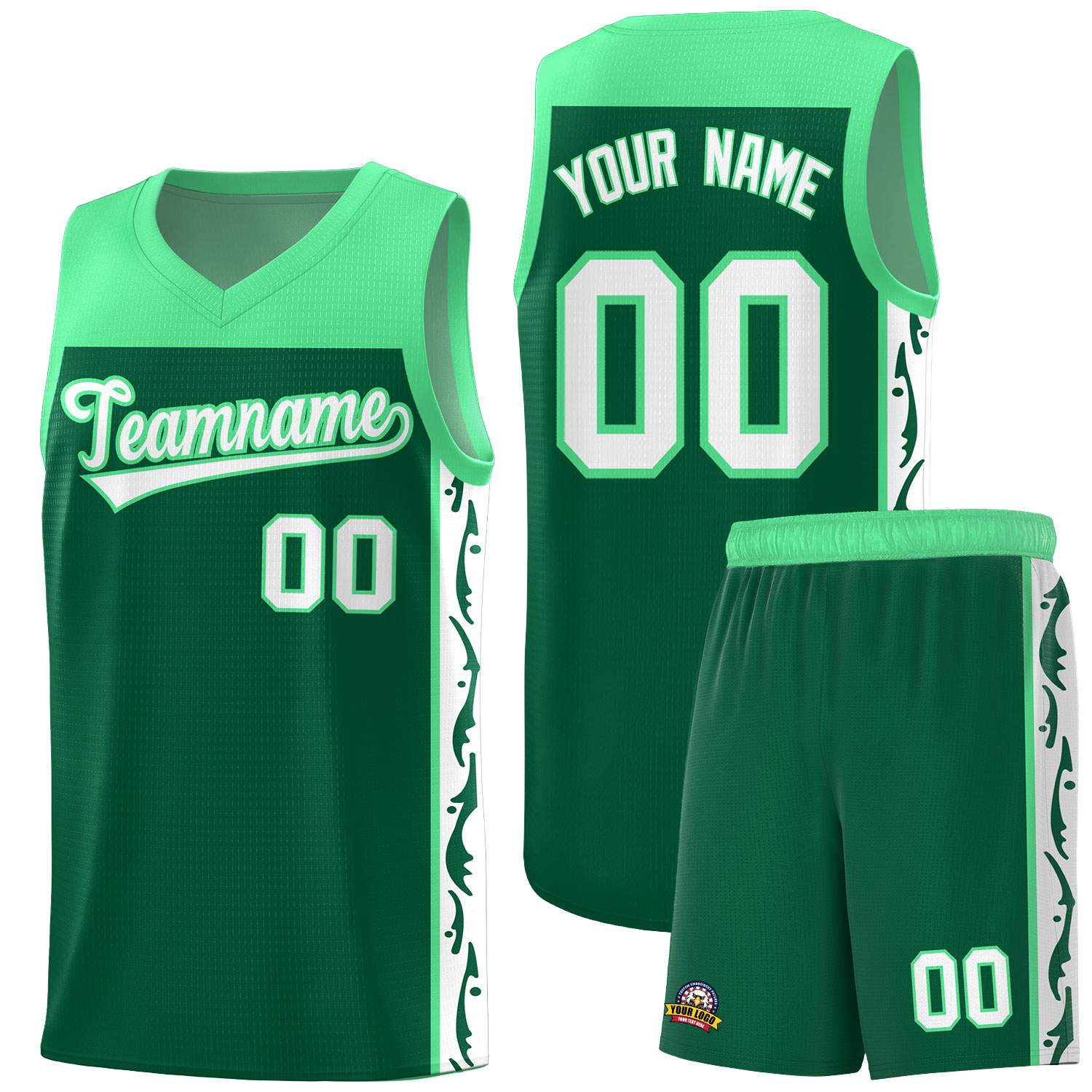 Custom Kelly Green Side Pattern Sports Uniform Basketball Jersey