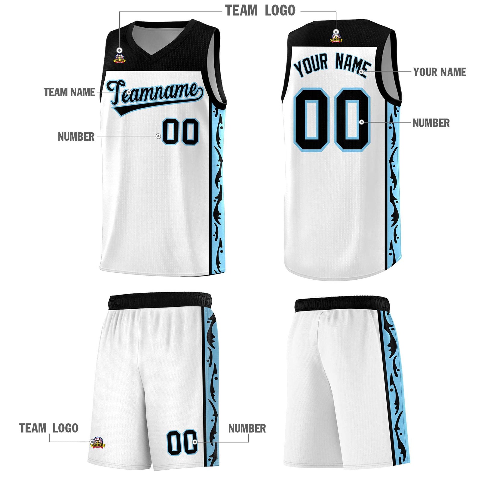 Custom White Side Pattern Sports Uniform Basketball Jersey