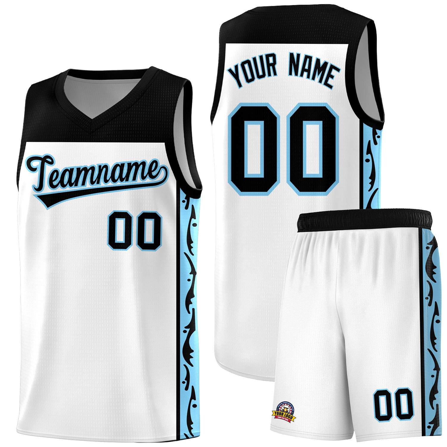 Custom White Side Pattern Sports Uniform Basketball Jersey