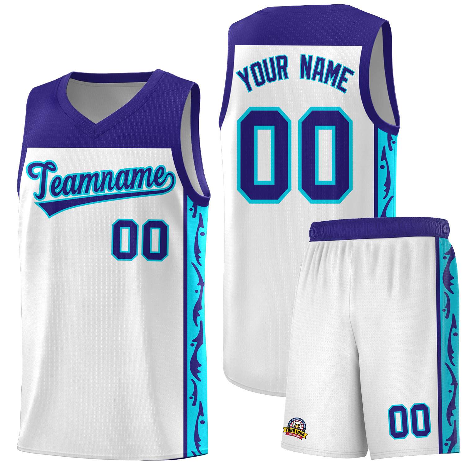Custom White Side Pattern Sports Uniform Basketball Jersey