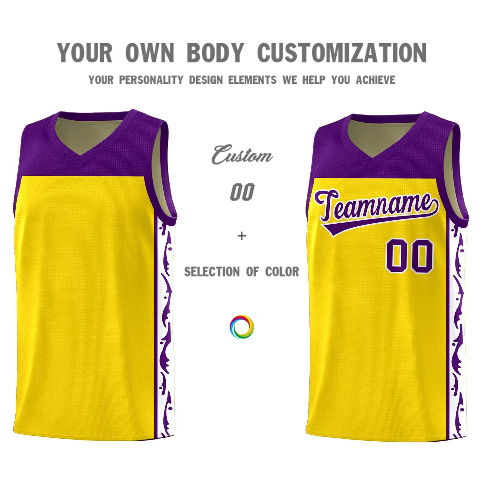 Custom Gold Side Pattern Sports Uniform Basketball Jersey