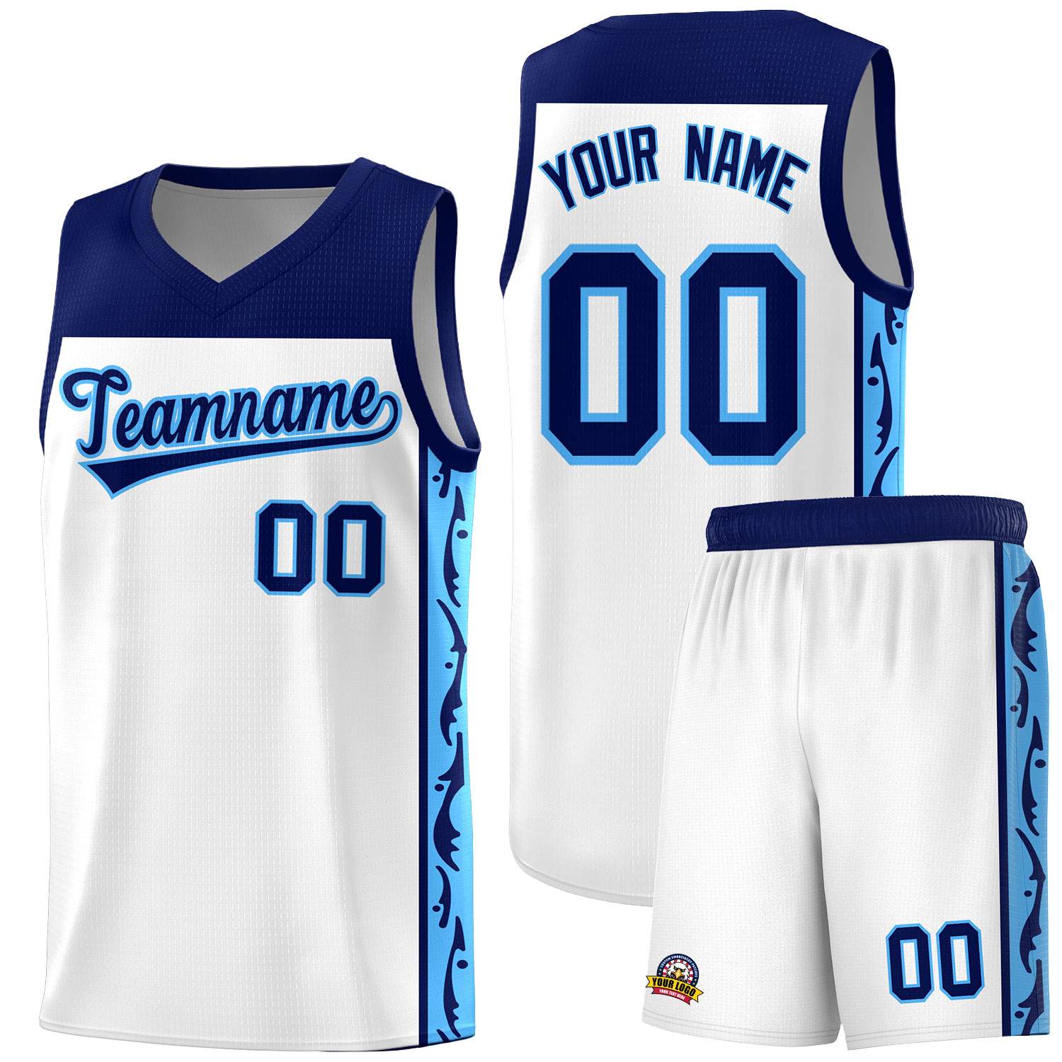 Custom White Side Pattern Sports Uniform Basketball Jersey