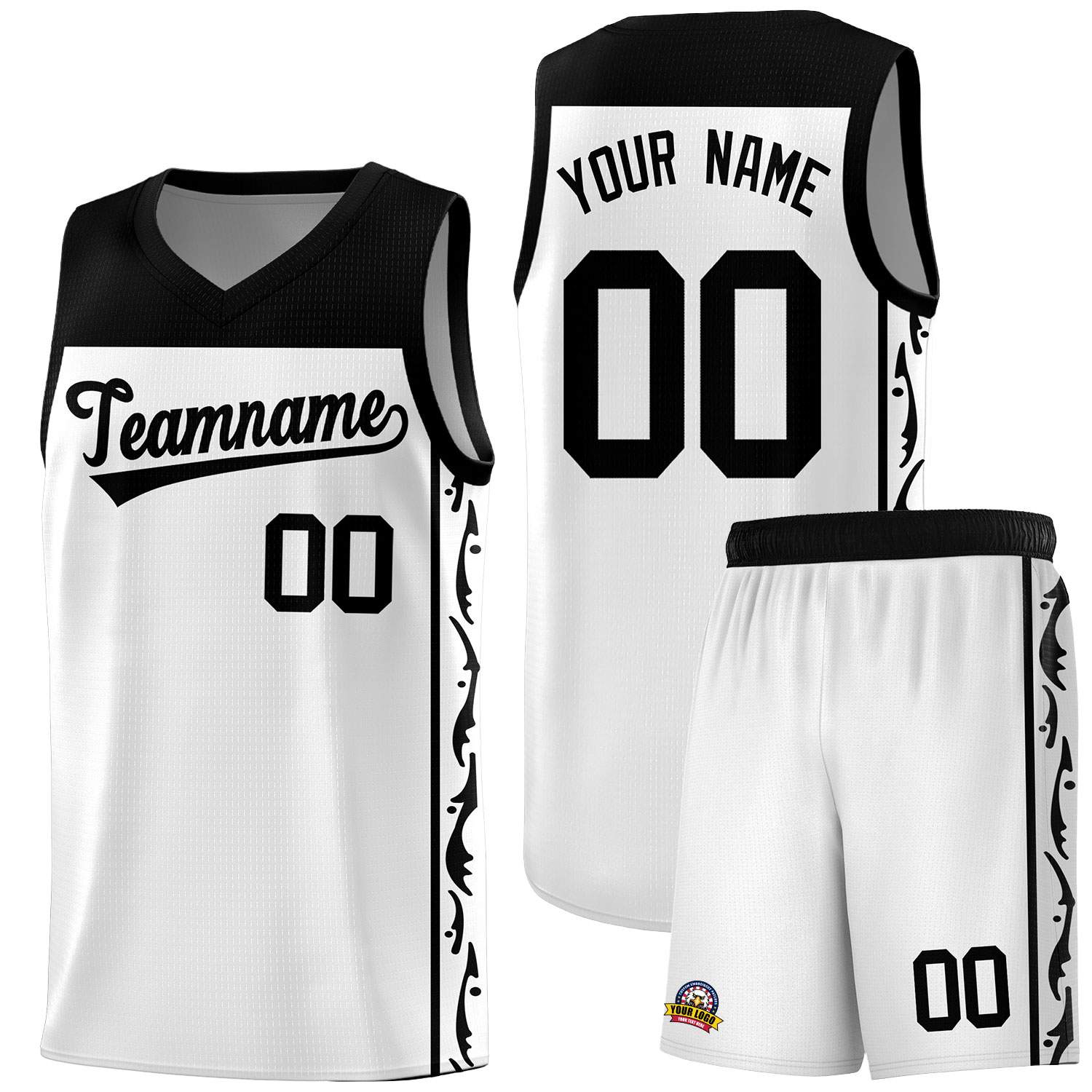 Custom White Side Pattern Sports Uniform Basketball Jersey