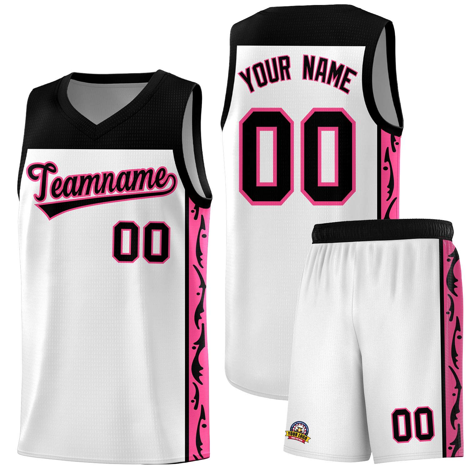 Custom White Side Pattern Sports Uniform Basketball Jersey