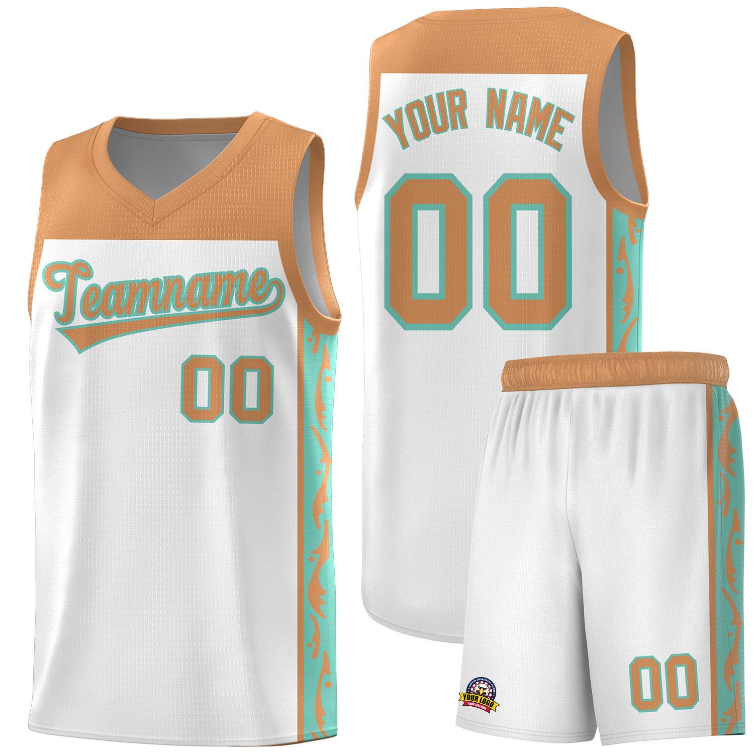 Custom White Side Pattern Sports Uniform Basketball Jersey