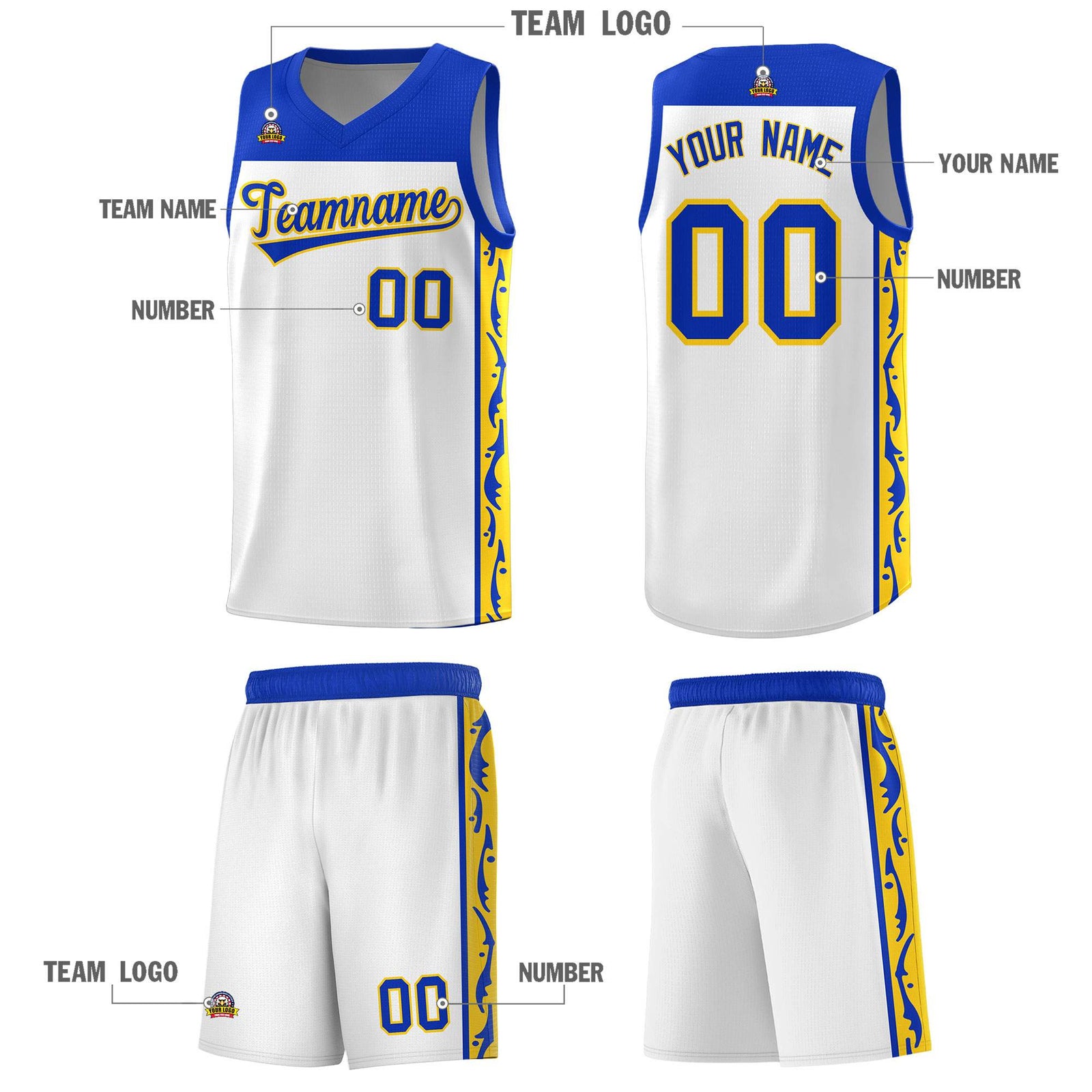 Custom White Side Pattern Sports Uniform Basketball Jersey
