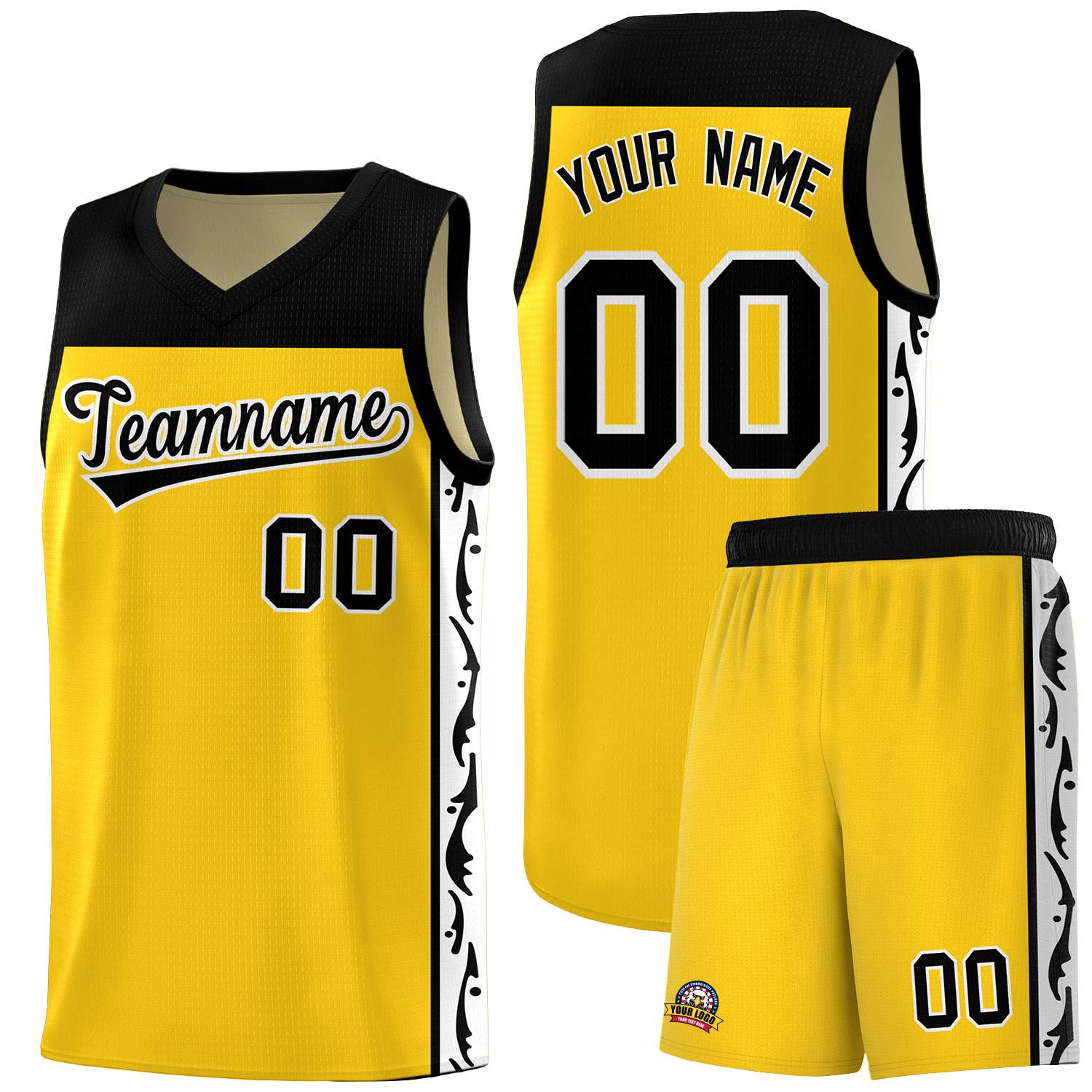 Custom Gold Side Pattern Sports Uniform Basketball Jersey