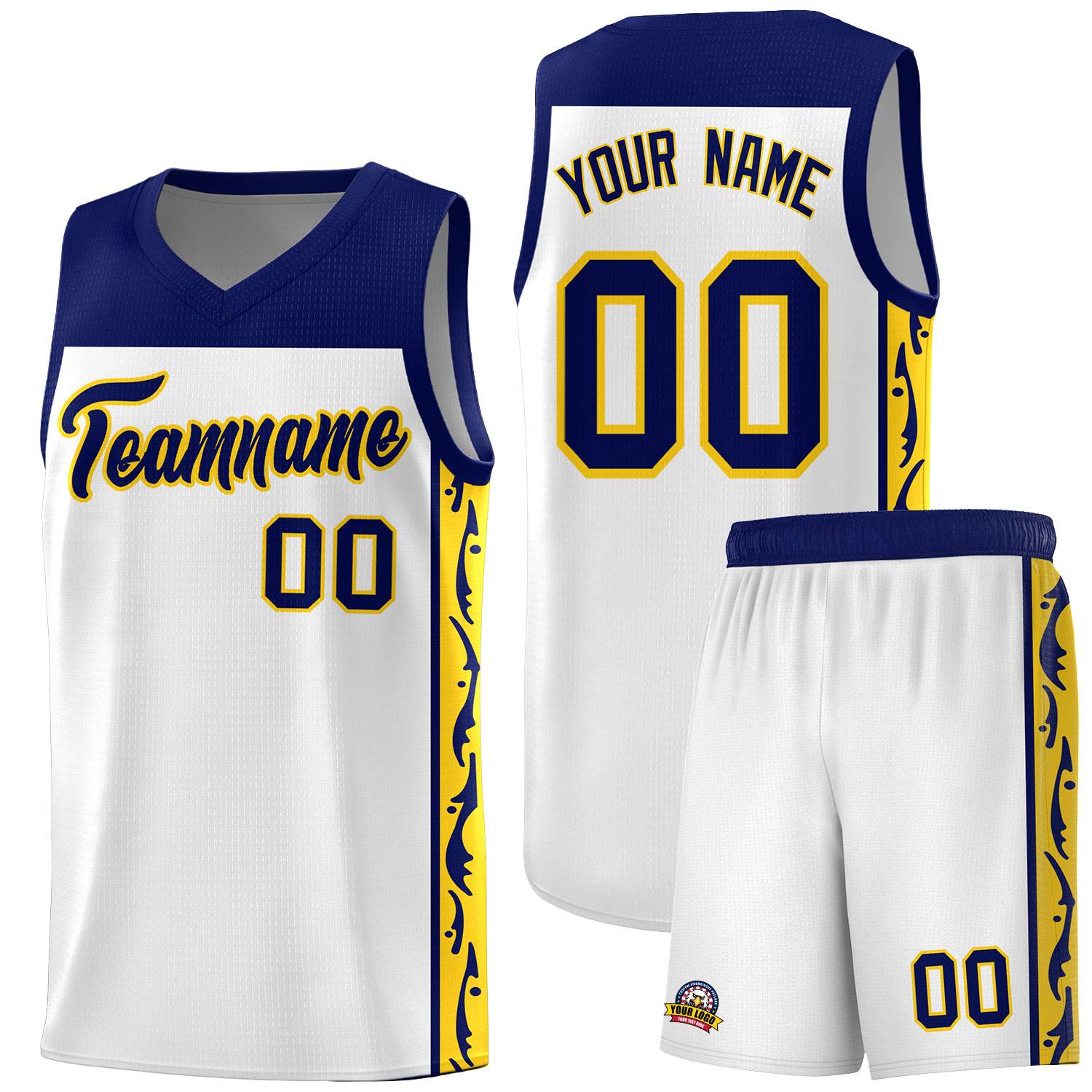 Custom White Side Pattern Sports Uniform Basketball Jersey