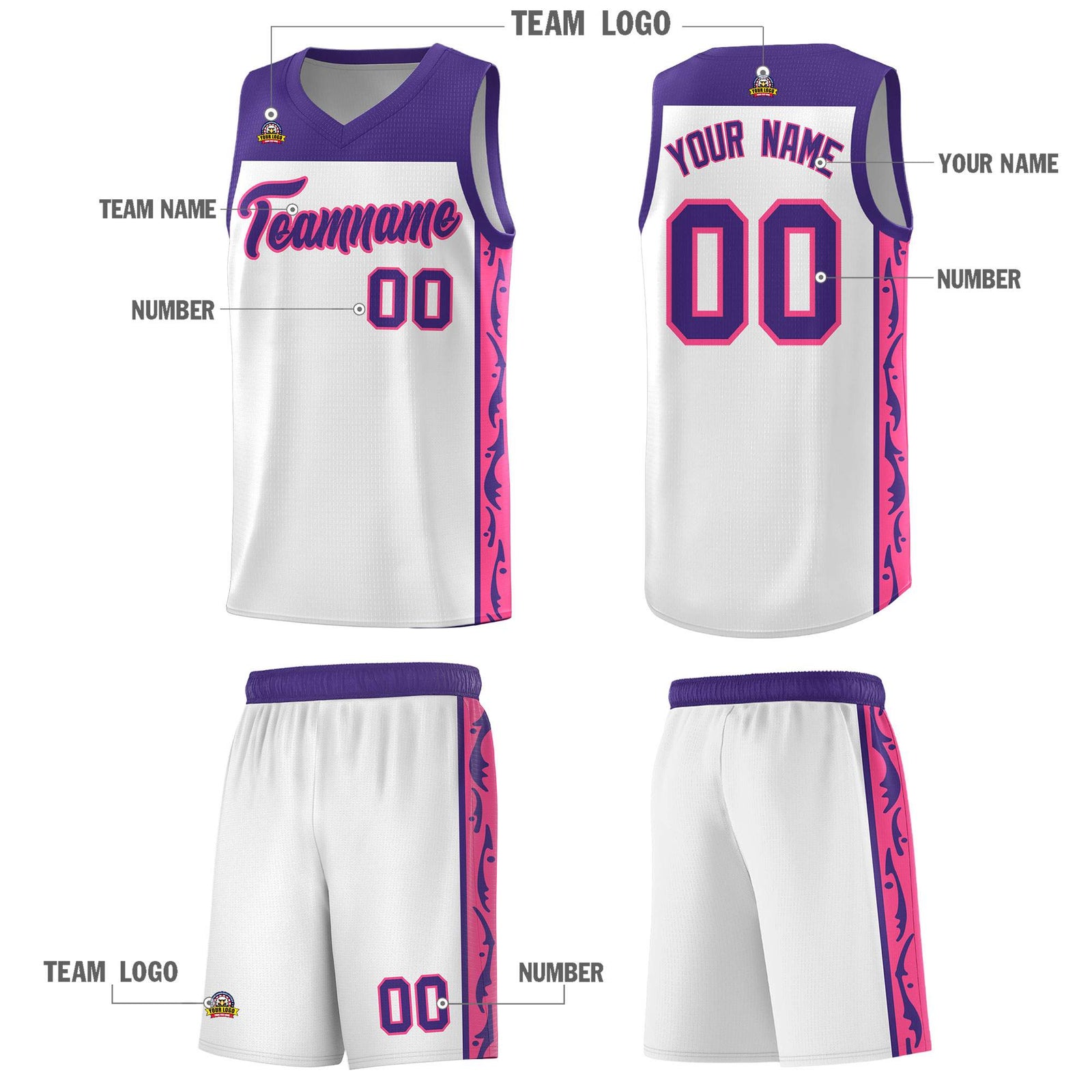 Custom White Side Pattern Sports Uniform Basketball Jersey