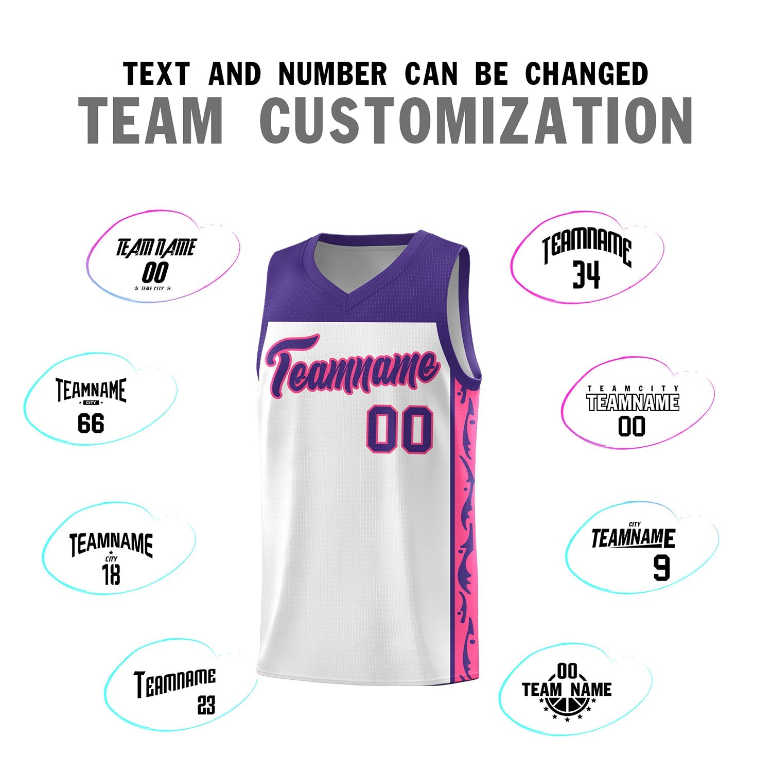 Custom White Side Pattern Sports Uniform Basketball Jersey