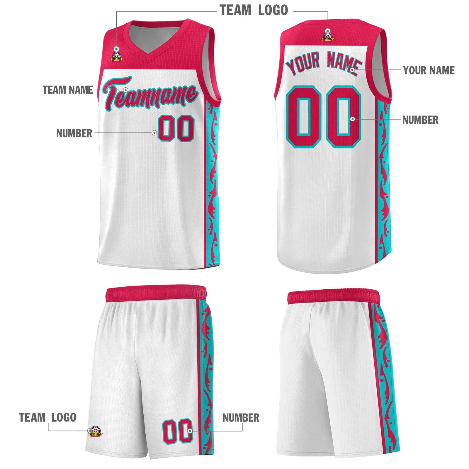 Custom White Side Pattern Sports Uniform Basketball Jersey