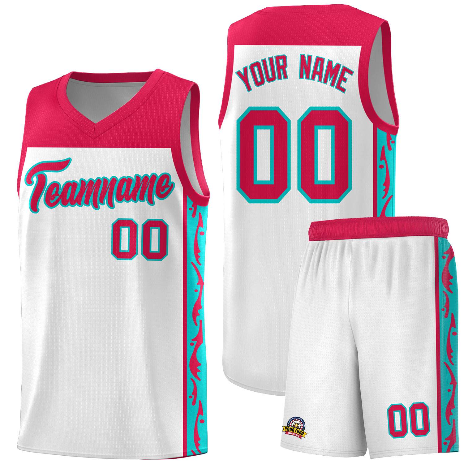 Custom White Side Pattern Sports Uniform Basketball Jersey