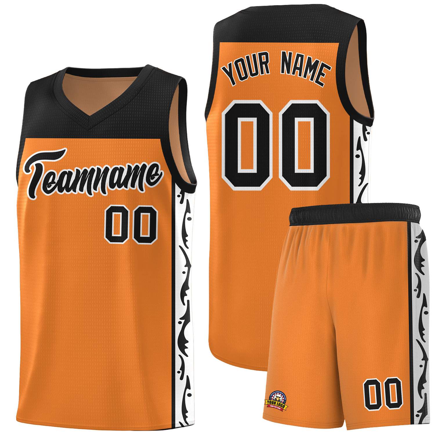 Custom Gold Orange Side Pattern Sports Uniform Basketball Jersey