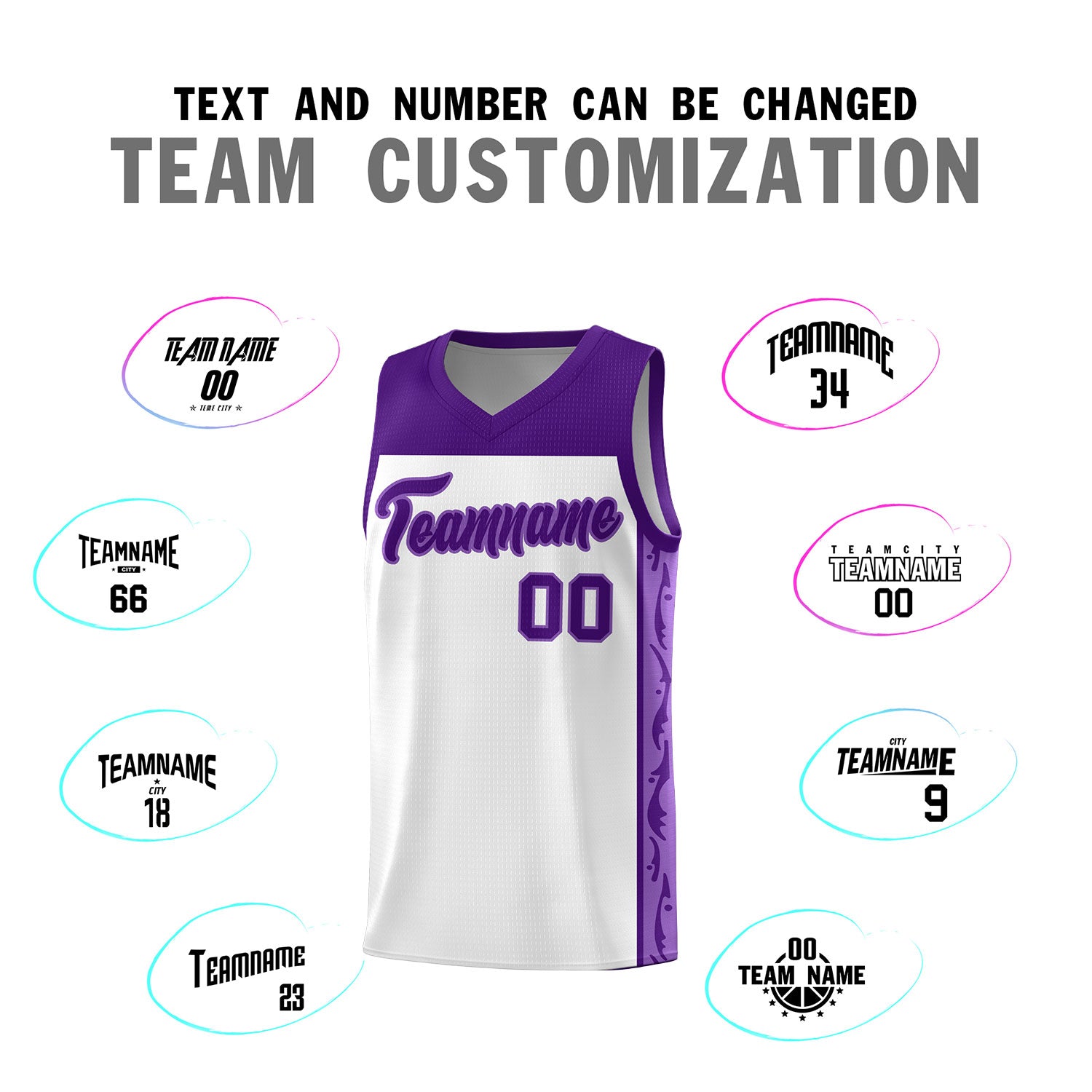 Custom White Side Pattern Sports Uniform Basketball Jersey