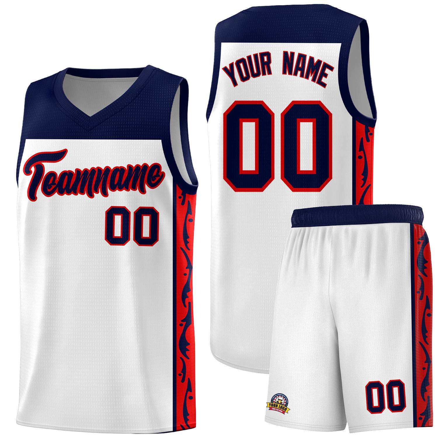 Custom White Side Pattern Sports Uniform Basketball Jersey