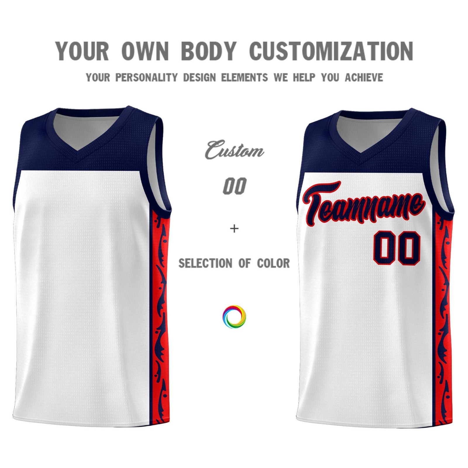 Custom White Side Pattern Sports Uniform Basketball Jersey