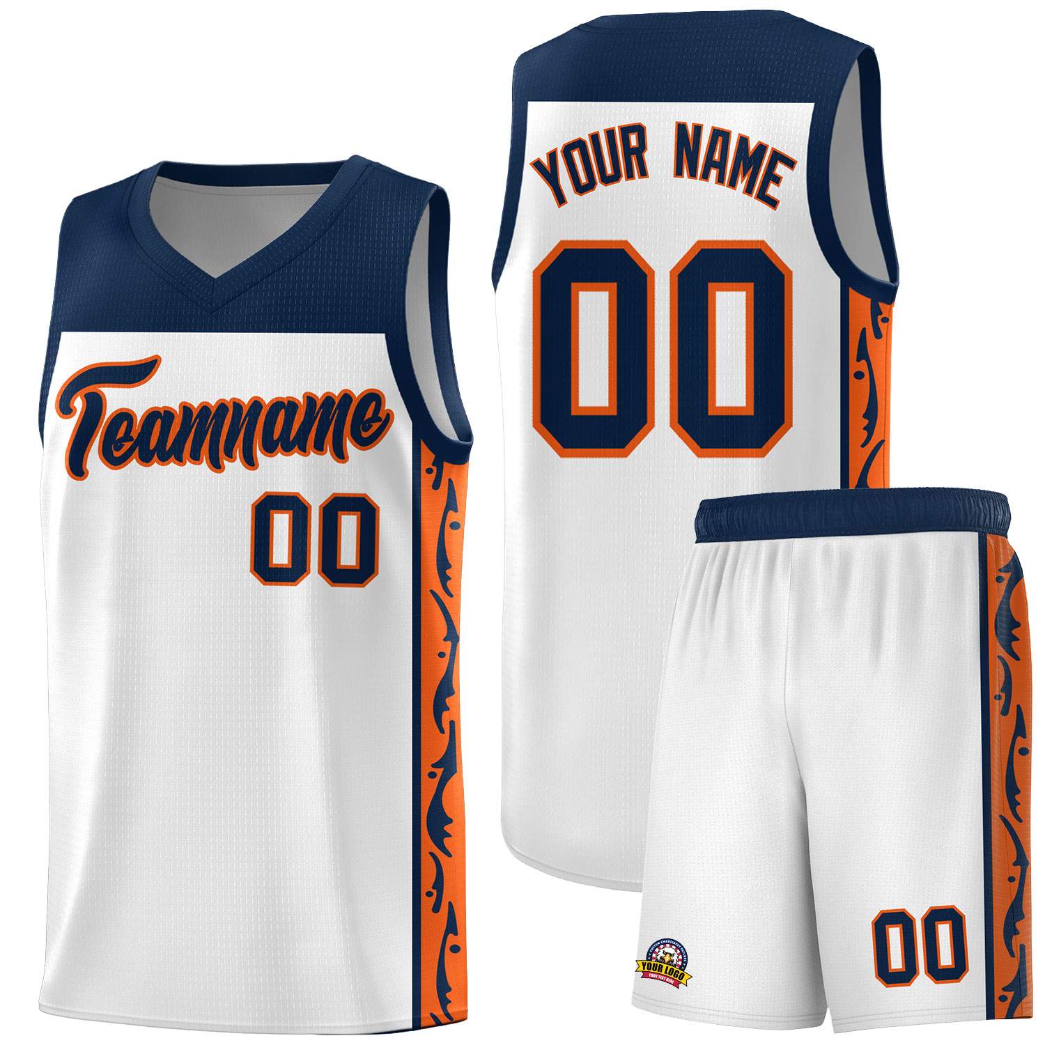 Custom White Side Pattern Sports Uniform Basketball Jersey