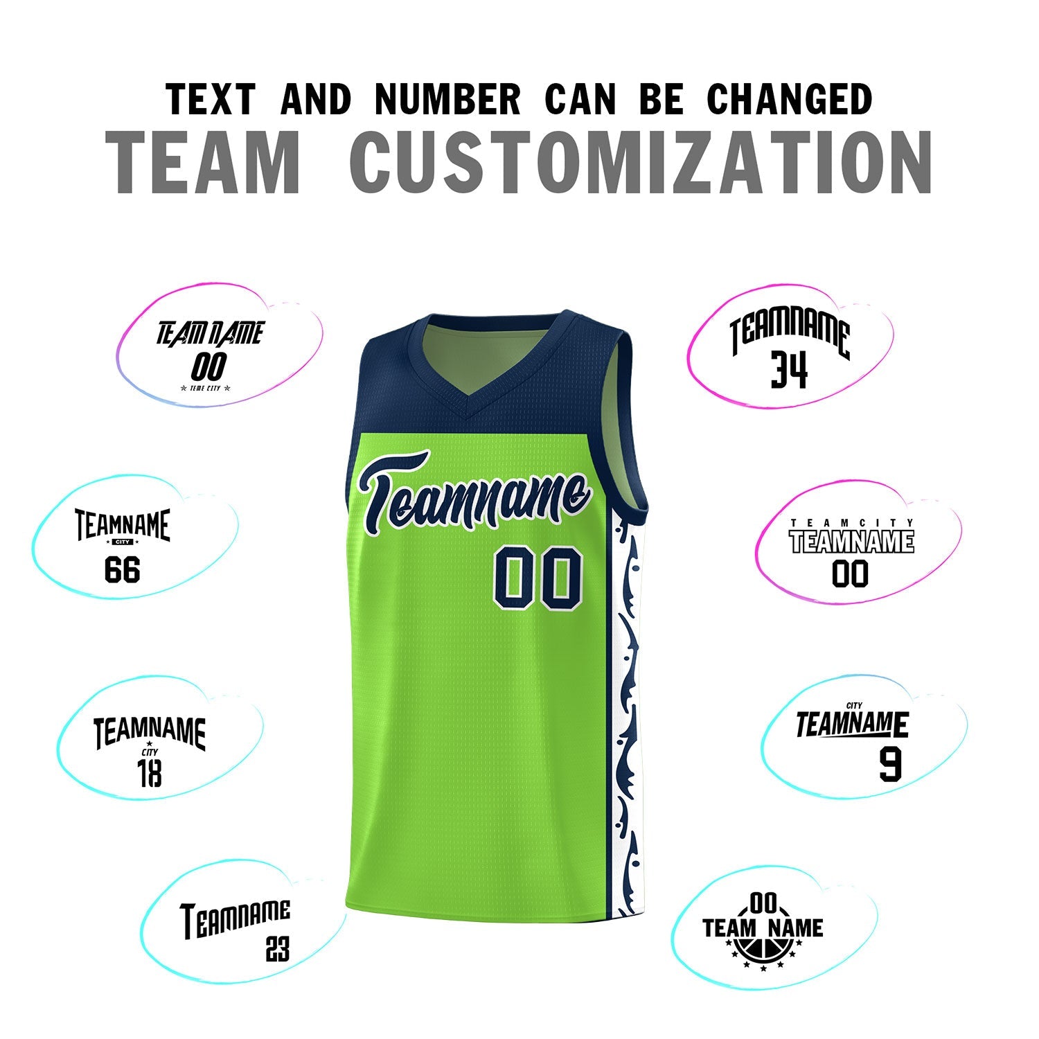 Custom Neon Green Side Pattern Sports Uniform Basketball Jersey