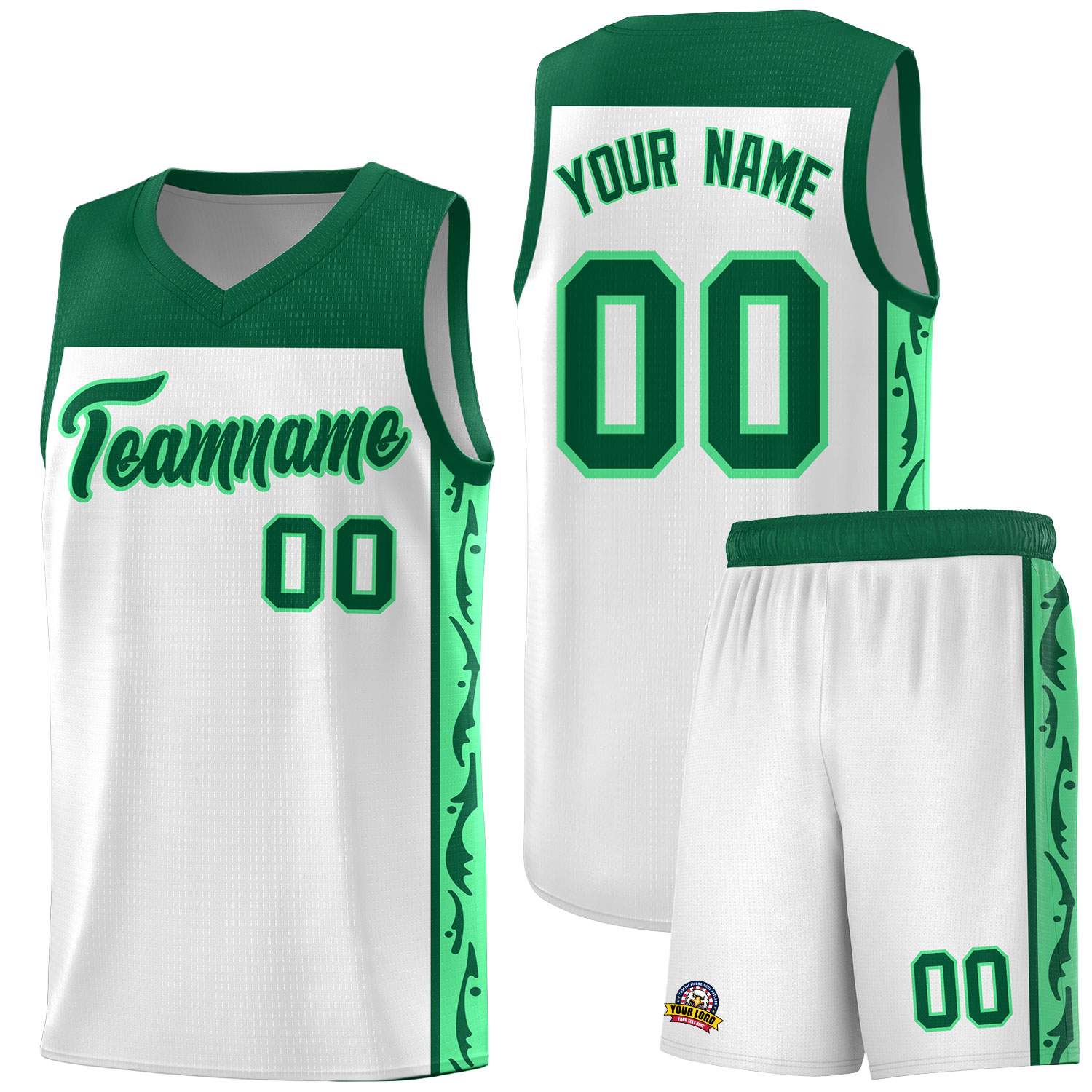 Custom White Side Pattern Sports Uniform Basketball Jersey