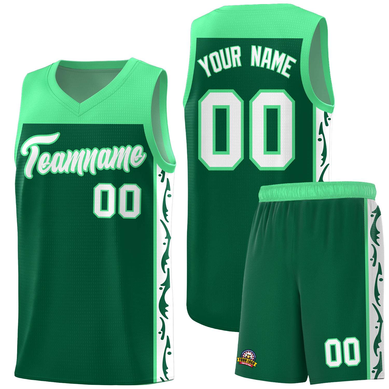 Custom Kelly Green Side Pattern Sports Uniform Basketball Jersey