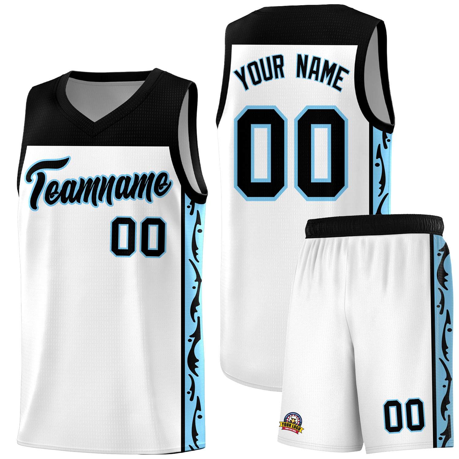 Custom White Side Pattern Sports Uniform Basketball Jersey