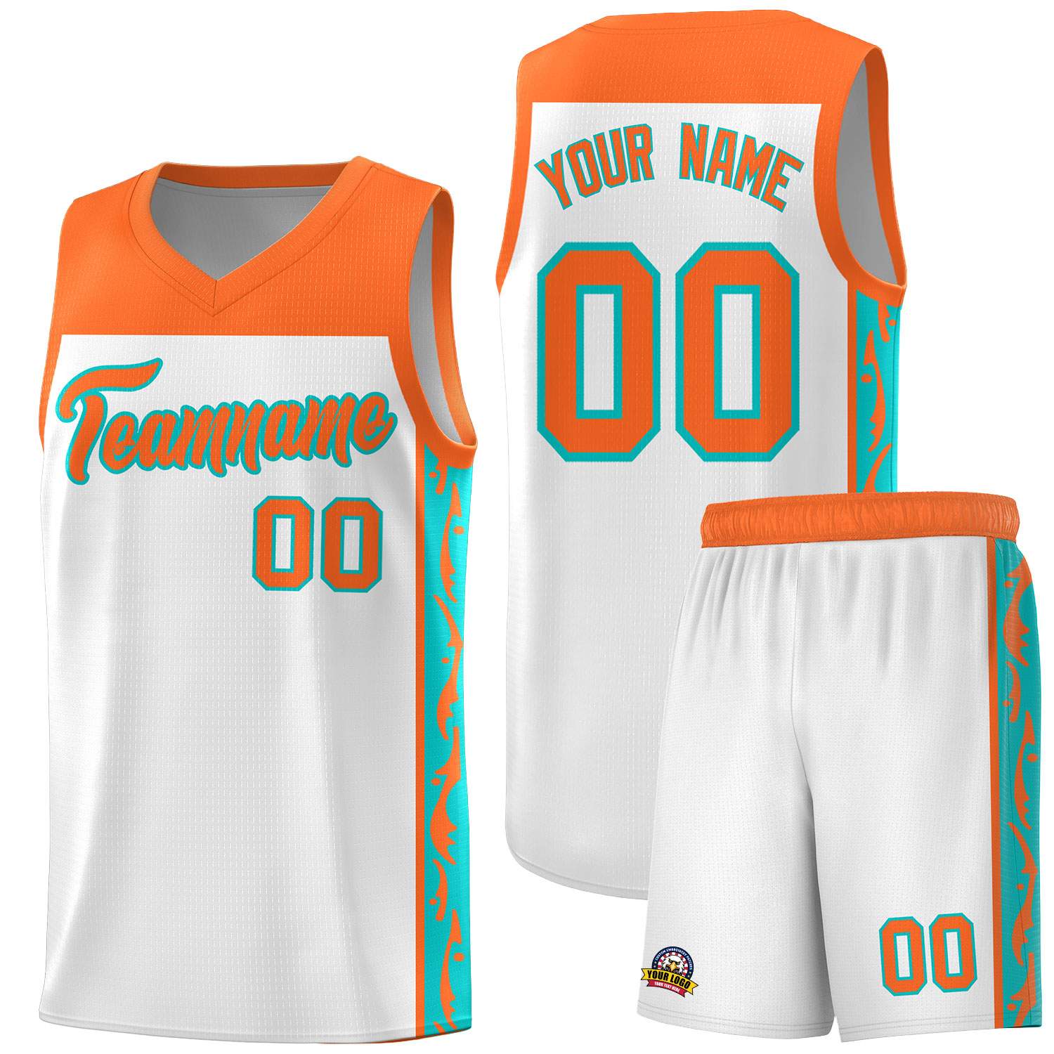 Custom White Side Pattern Sports Uniform Basketball Jersey