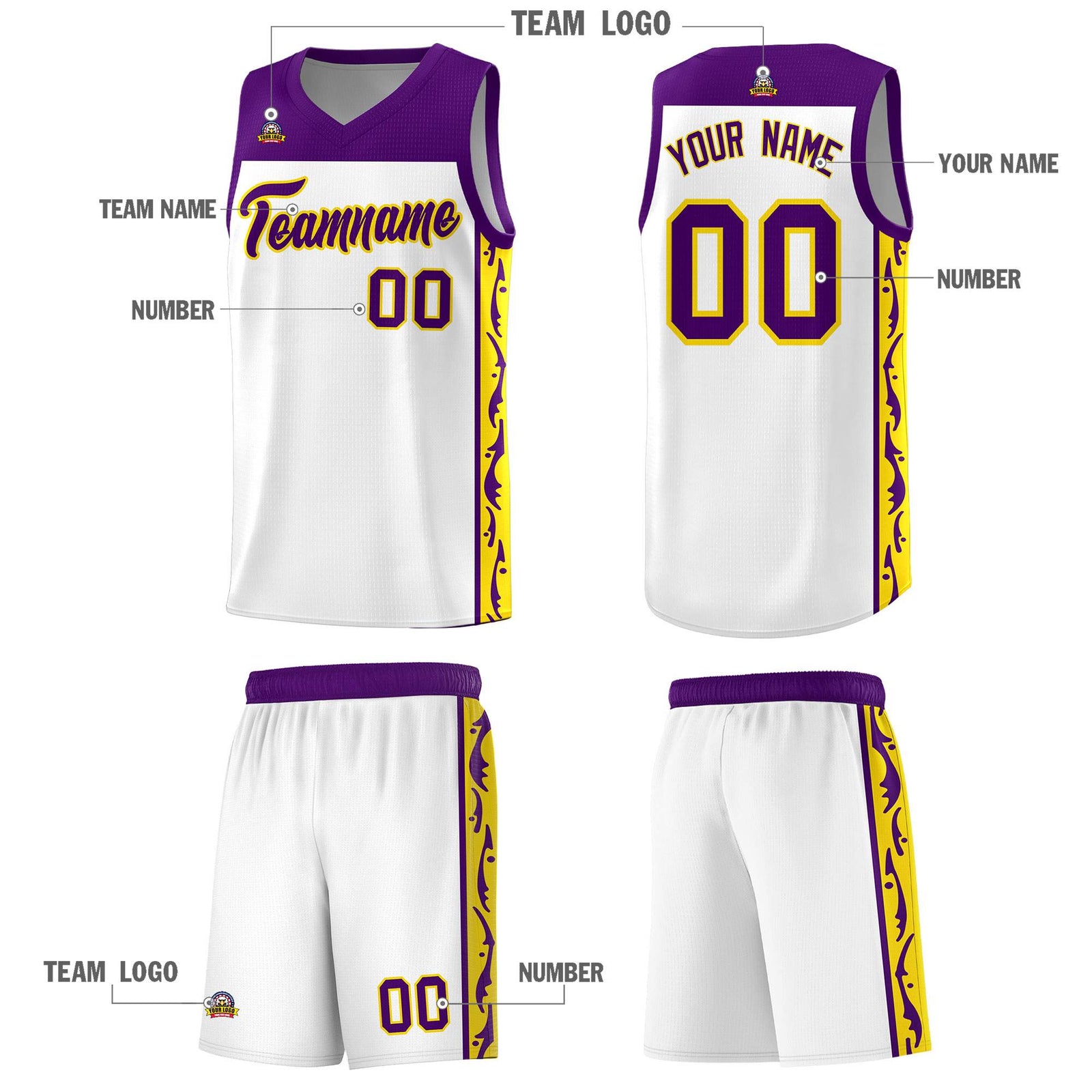 Custom White Side Pattern Sports Uniform Basketball Jersey