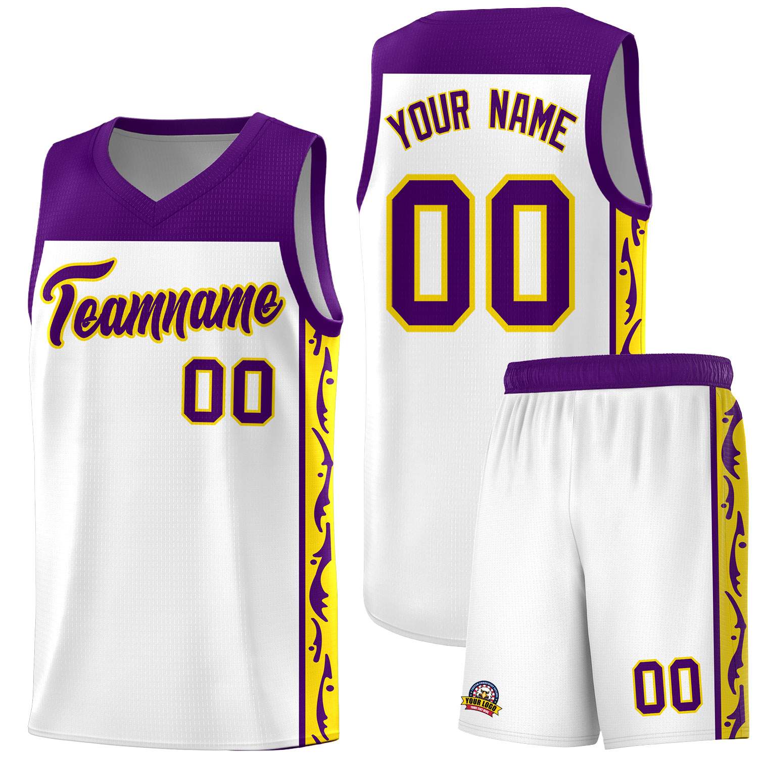 Custom White Side Pattern Sports Uniform Basketball Jersey