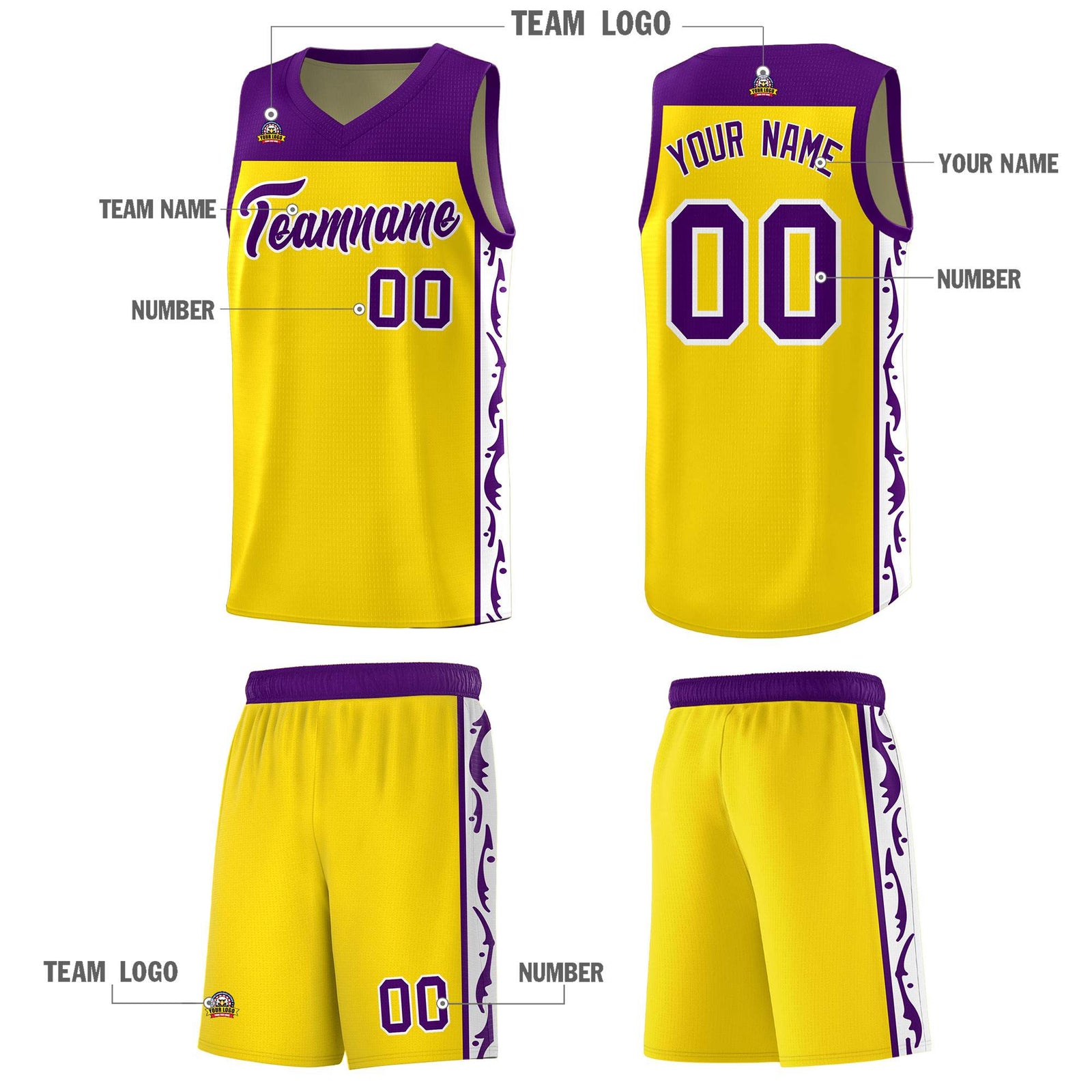 Custom Gold Side Pattern Sports Uniform Basketball Jersey