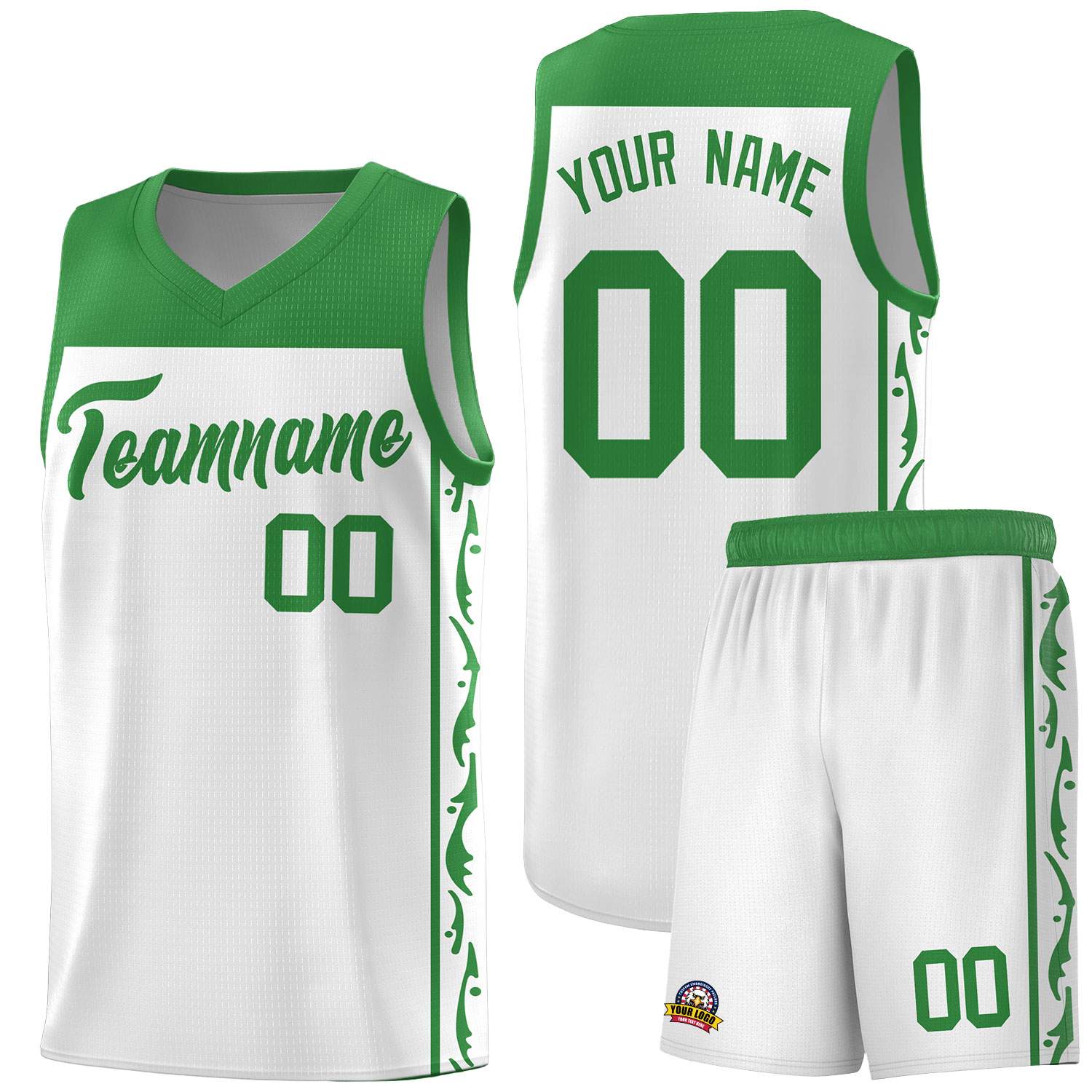Custom White Side Pattern Sports Uniform Basketball Jersey
